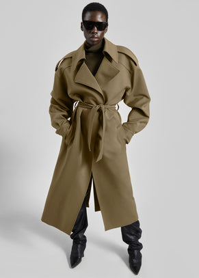 Esben Cotton Trench Coat - Olive