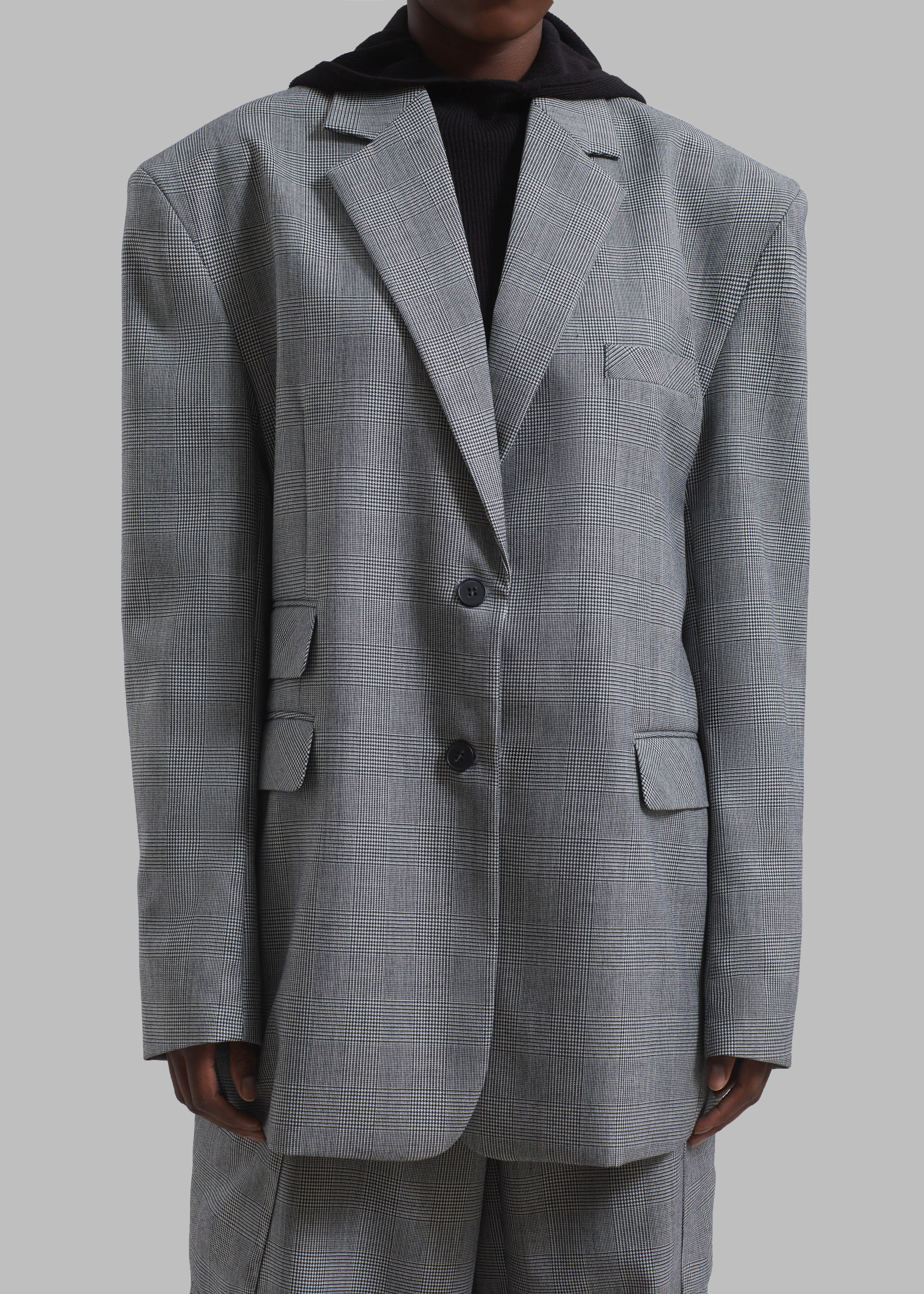 Essie Oversized Wool Blazer - Light Grey Plaid - 4