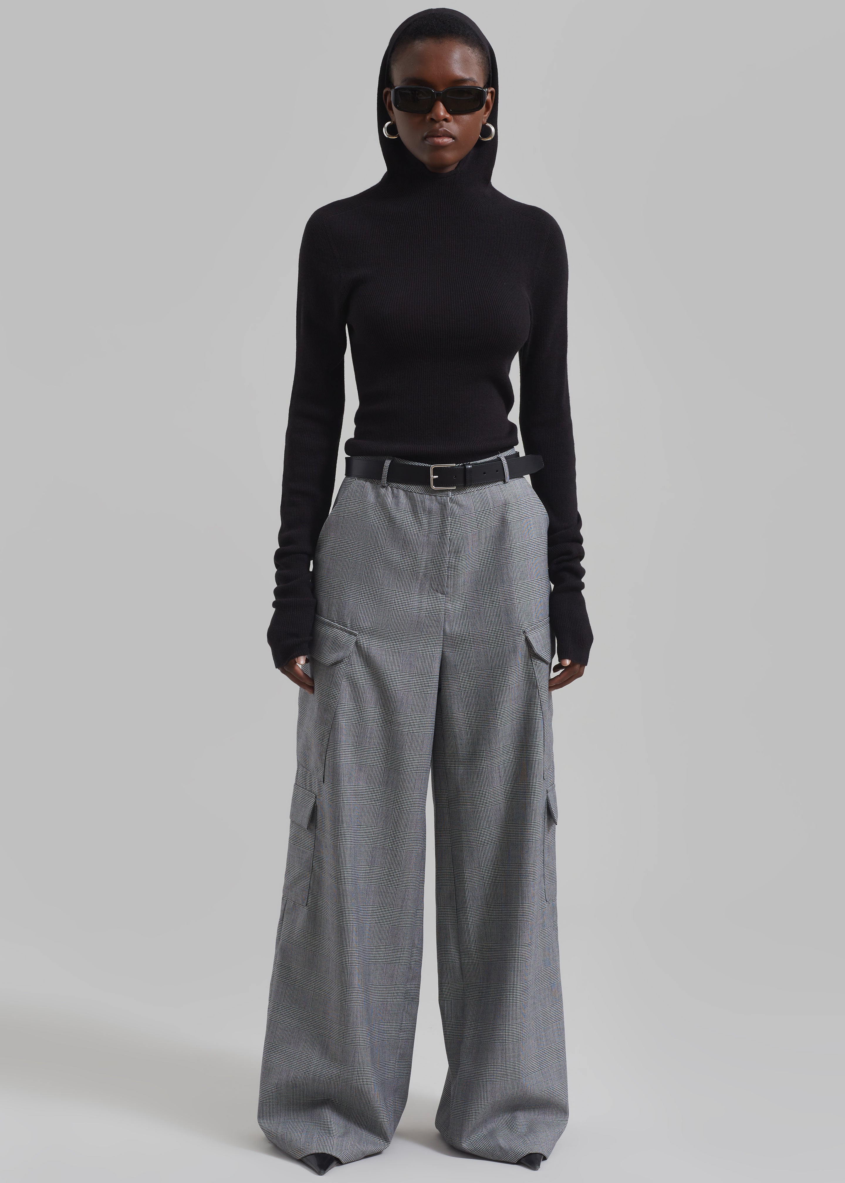 Essie Wool Cargo Pants - Light Grey Plaid - 7