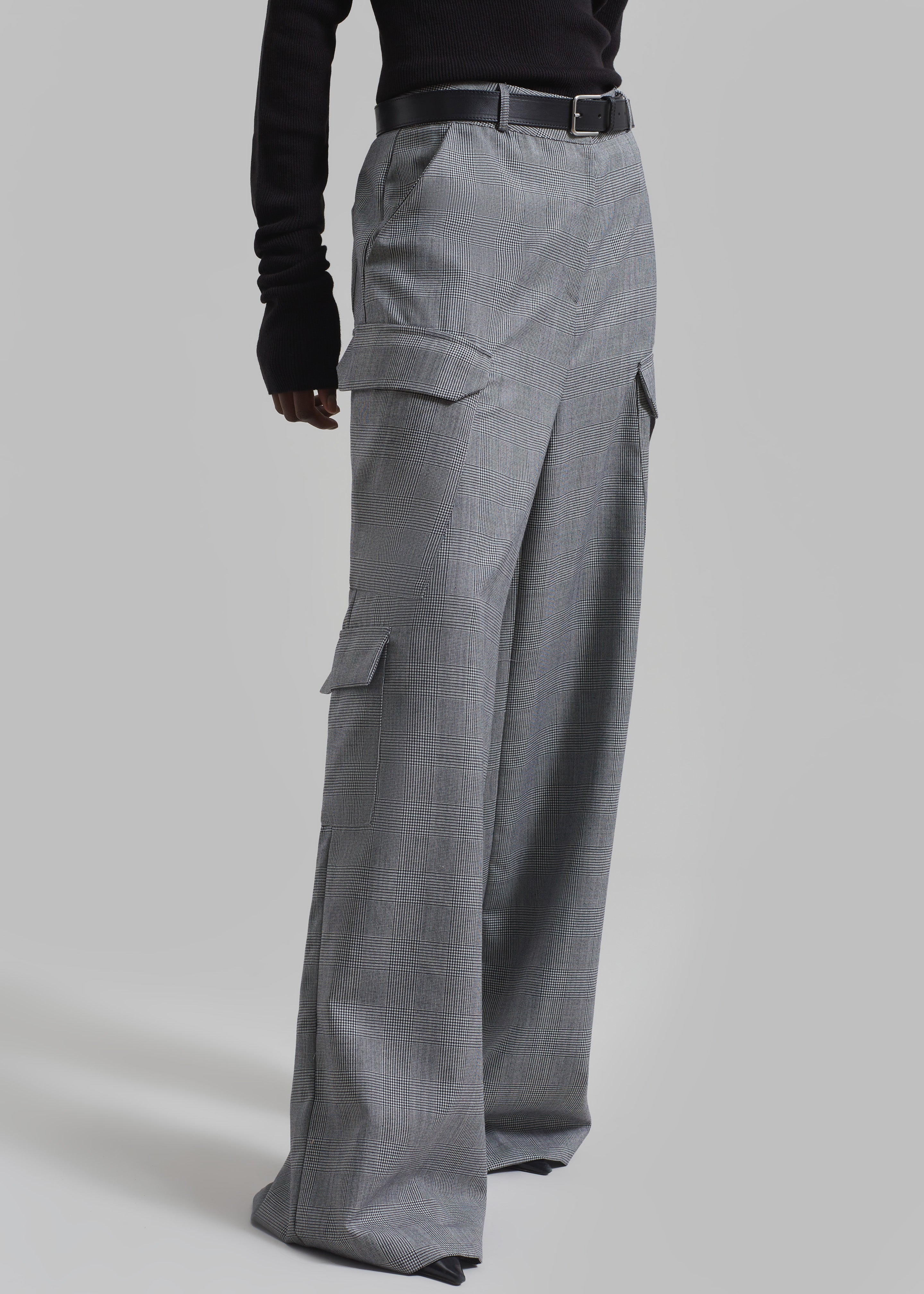 Essie Wool Cargo Pants - Light Grey Plaid