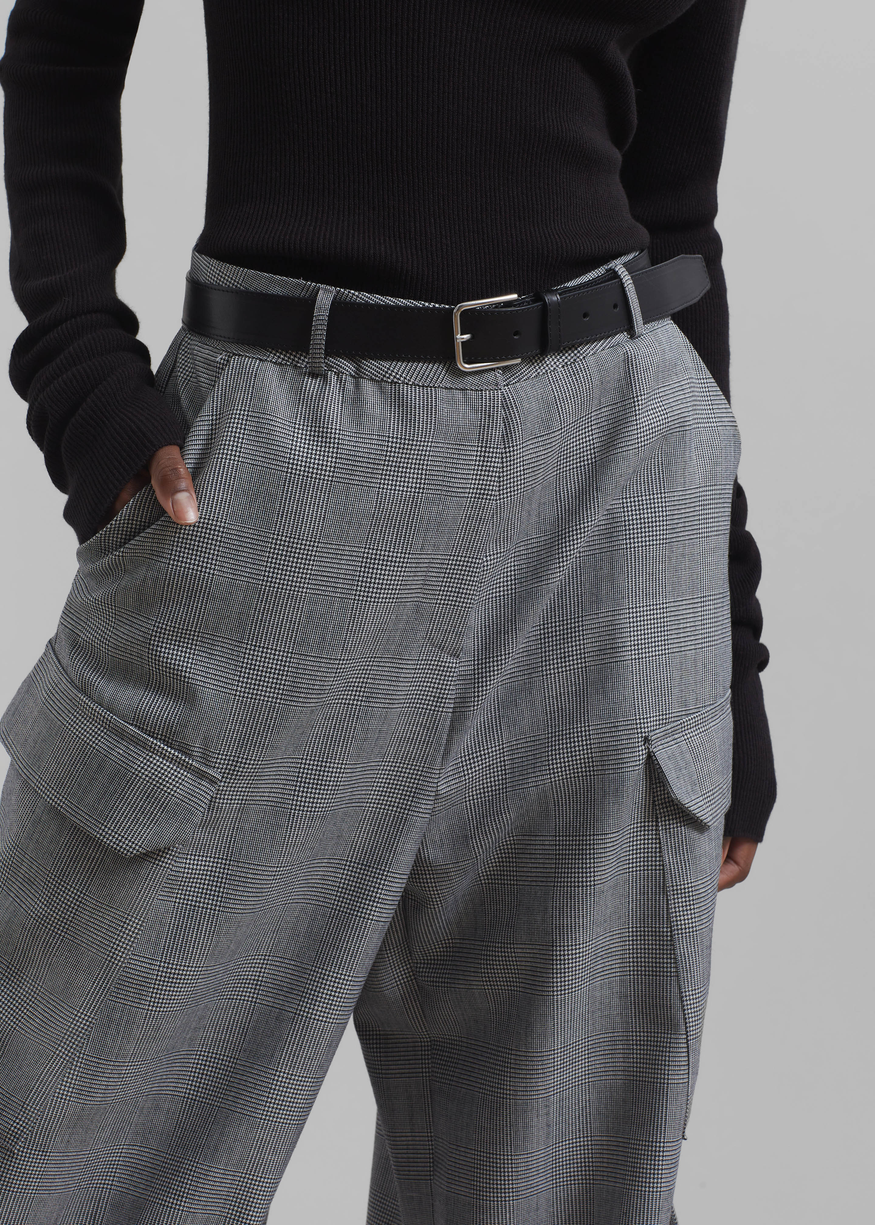 Essie Wool Cargo Pants - Light Grey Plaid - 4