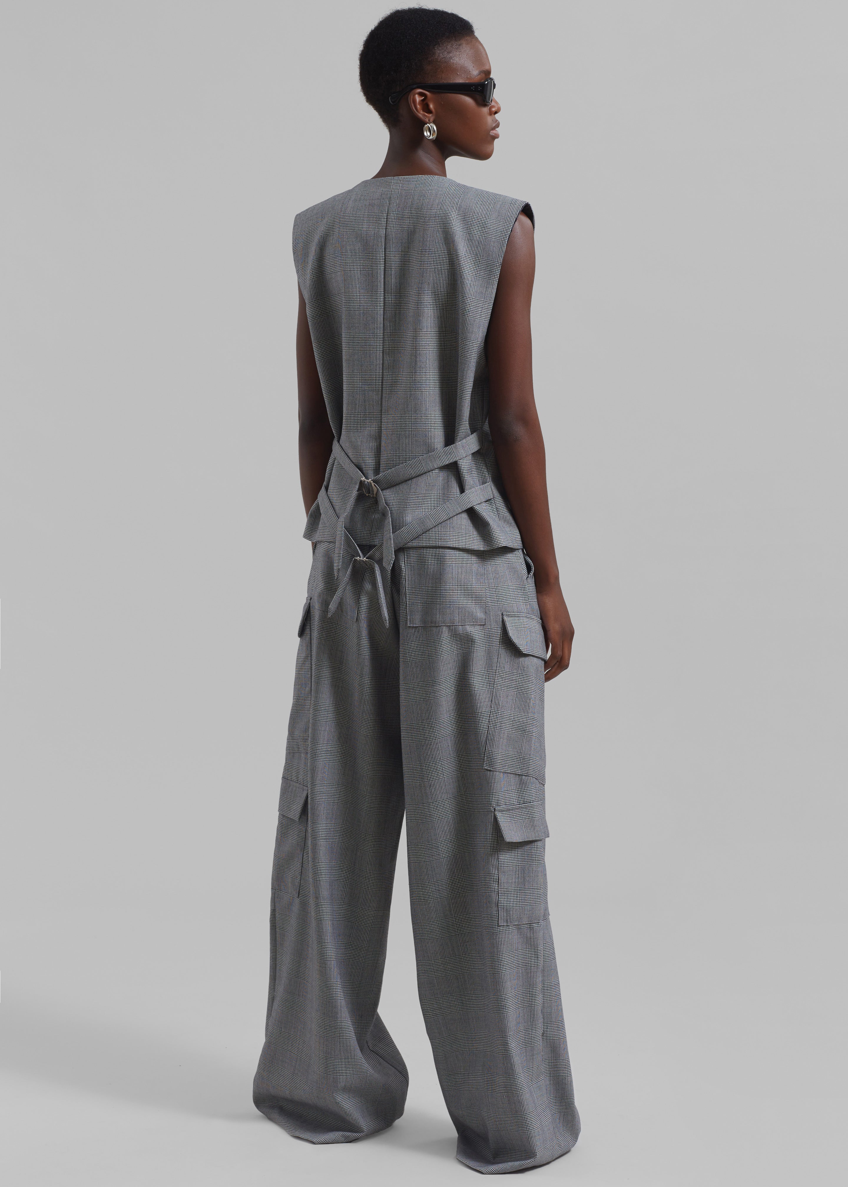 Essie Wool Cargo Pants - Light Grey Plaid - 12