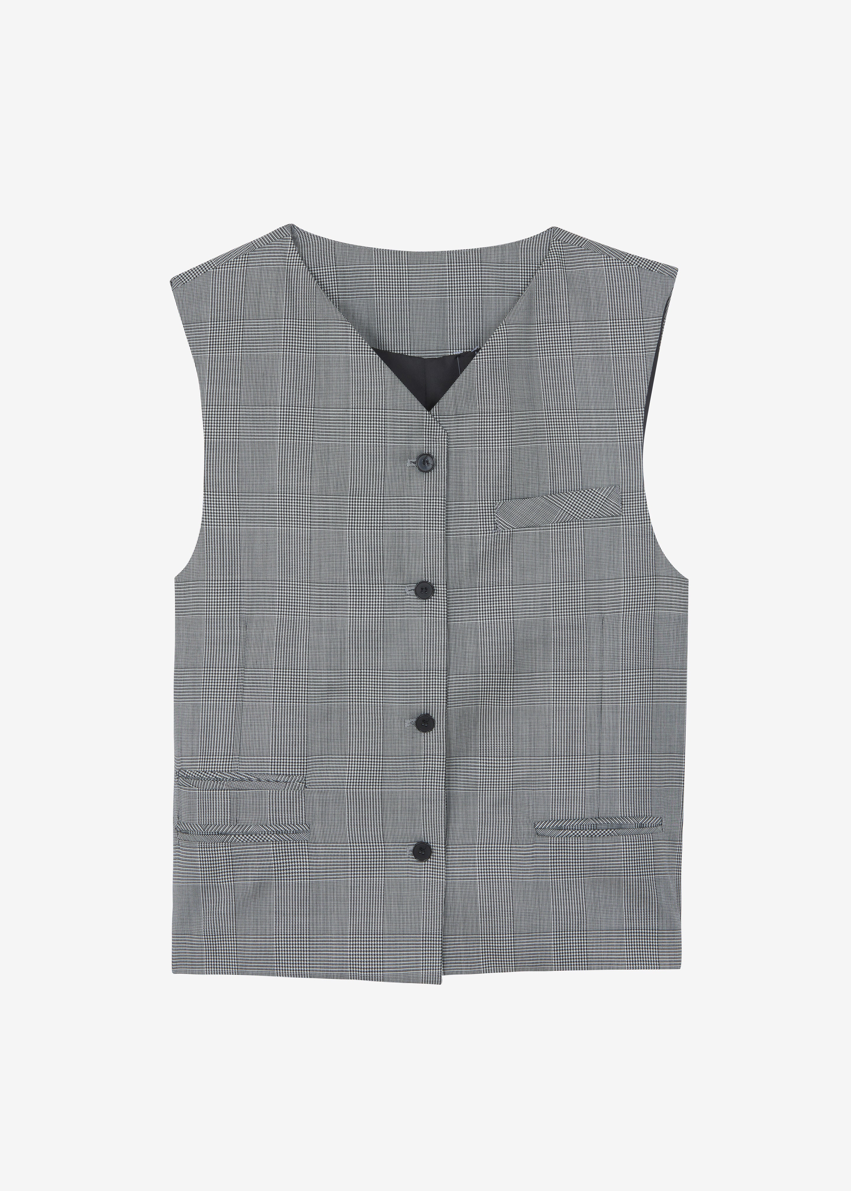 Essie Wool Vest - Light Grey Plaid - 13