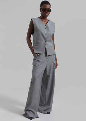 Essie Wool Cargo Pants - Light Grey Plaid – The Frankie Shop