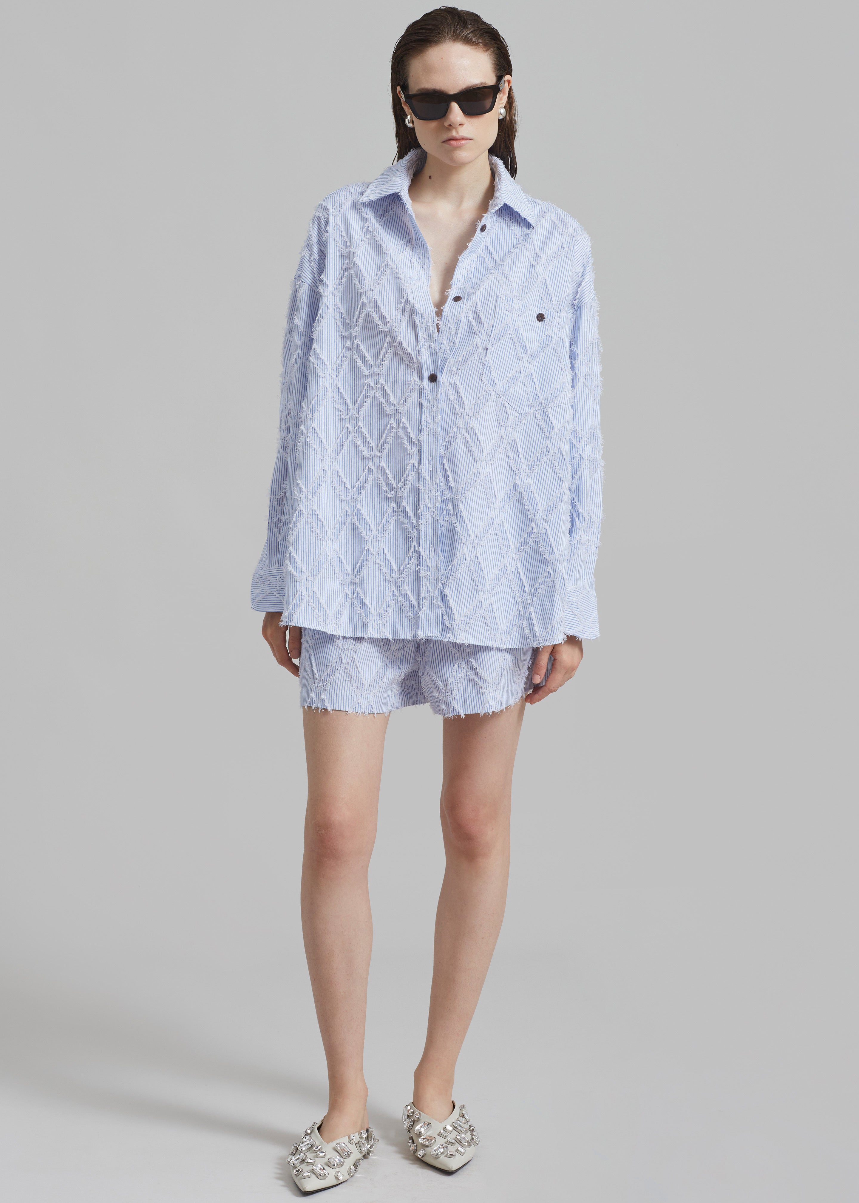 Louis Vuitton Blue Striped Monogram Jacquard Button Front Shirt XL