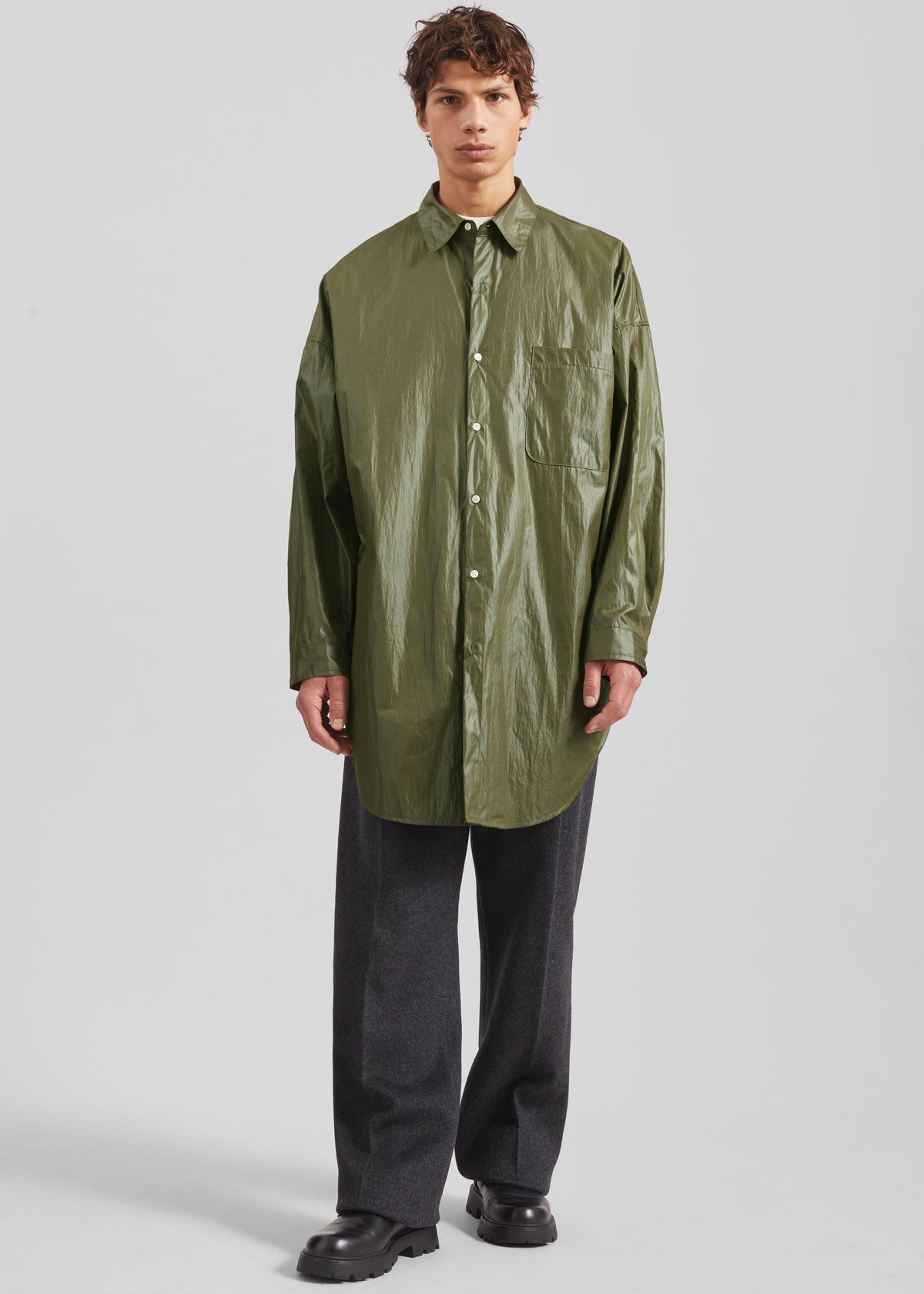 Etah Lustrous Oversized Shirt - Olive - 1