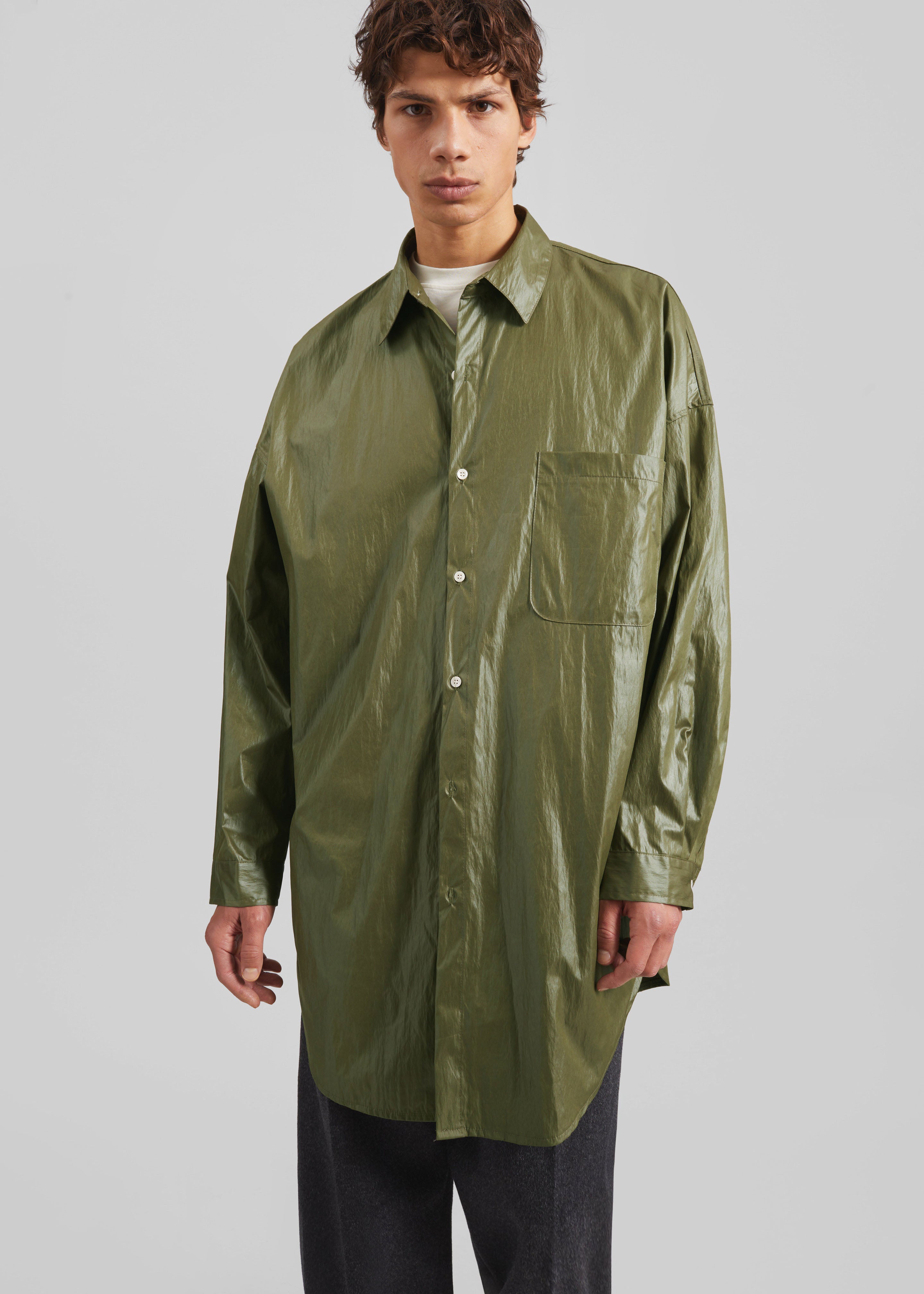 Etah Lustrous Oversized Shirt - Olive - 4