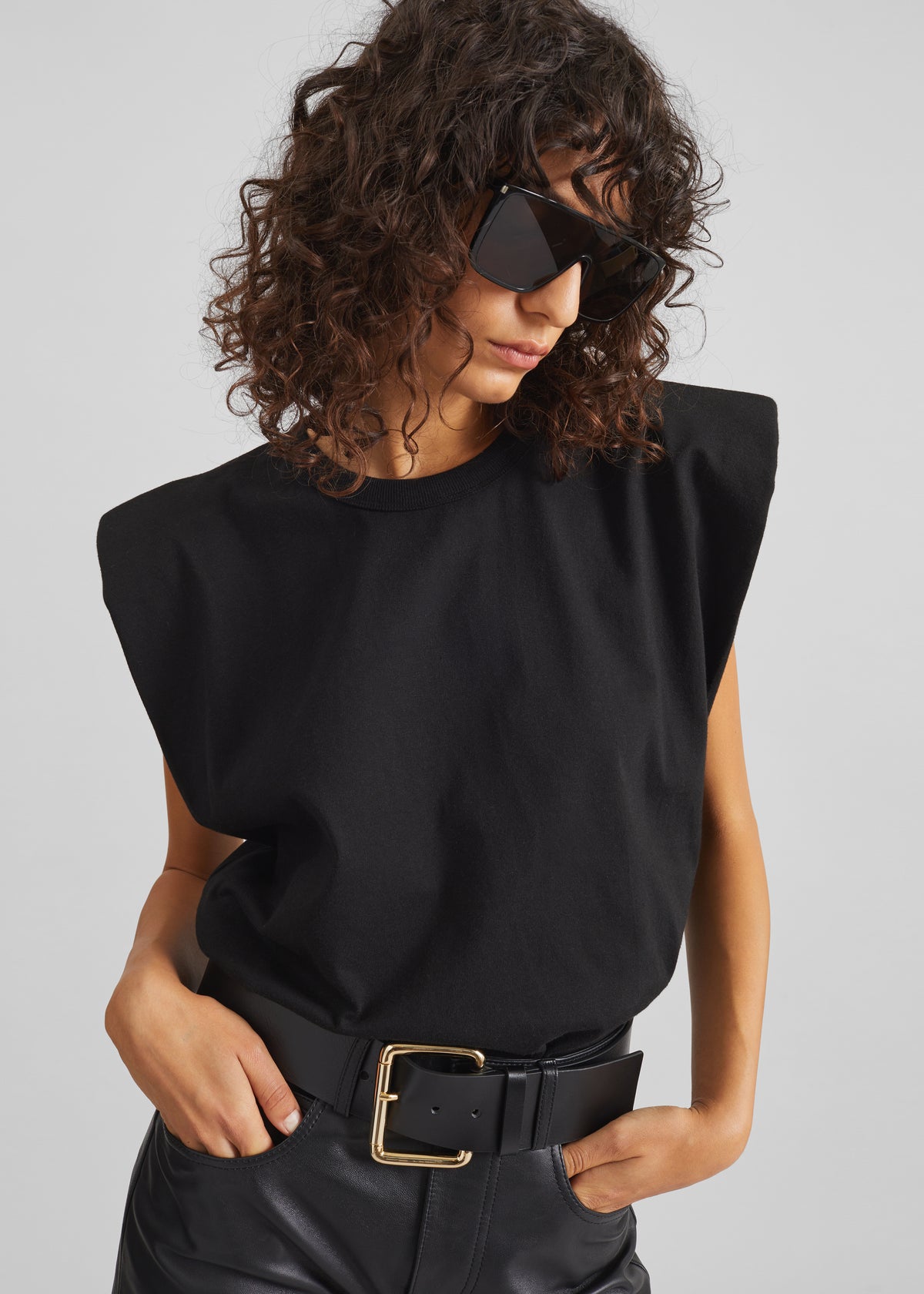 Eva Padded Shoulder Muscle T-Shirt - Black - 5