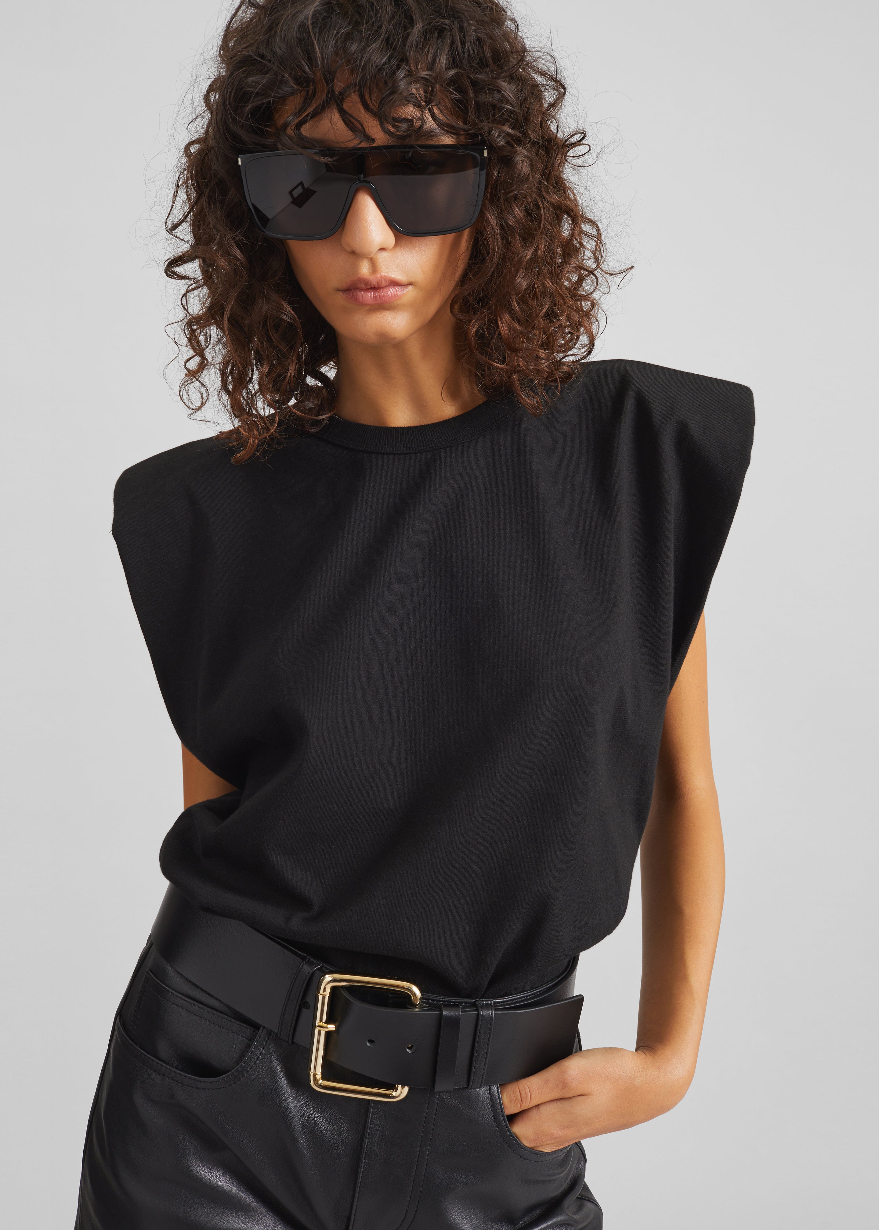 Eva Padded Shoulder Muscle T-Shirt - Black - 1