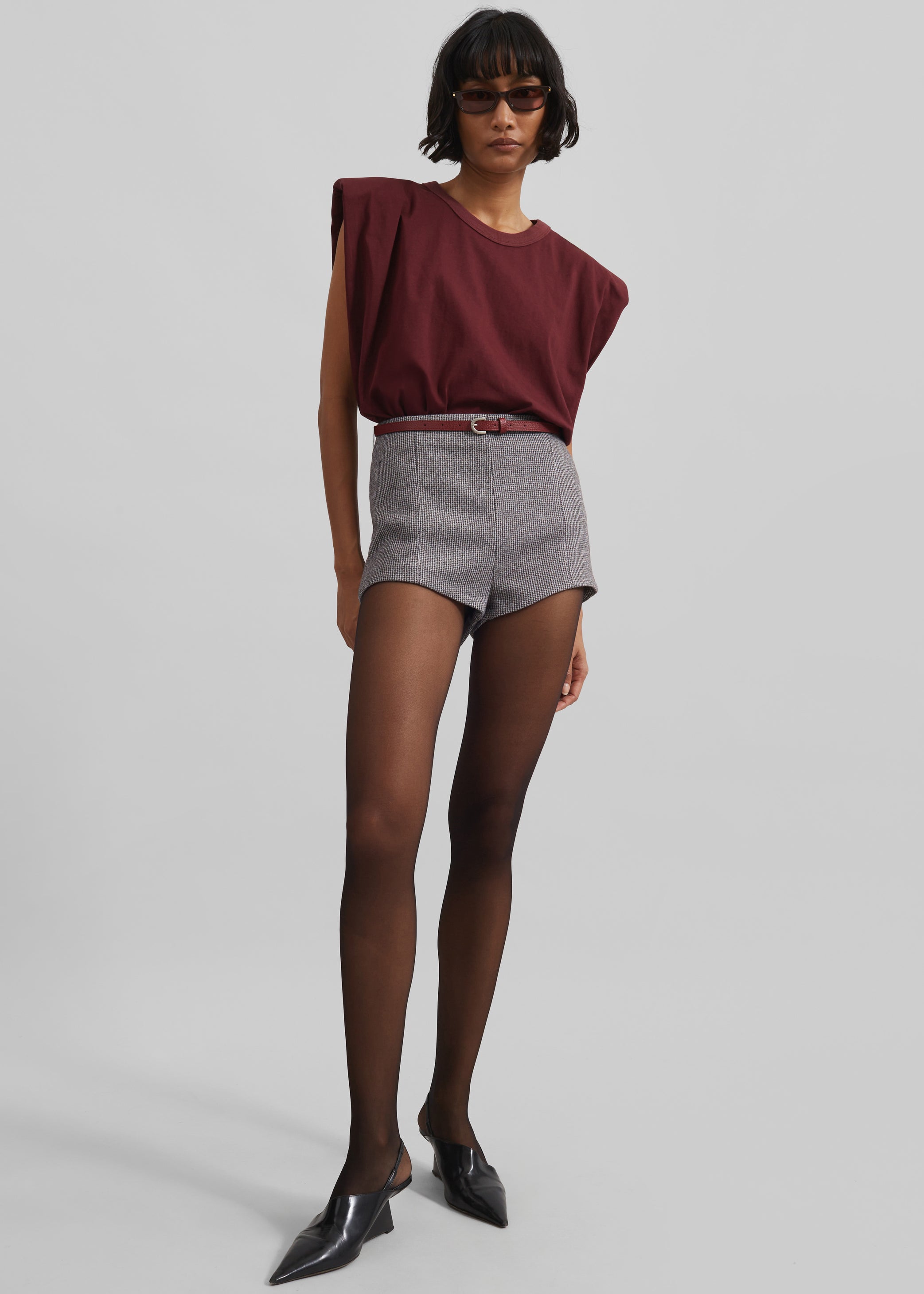 Shop the look image for Eva Padded Shoulder Muscle T-Shirt - Burgundy