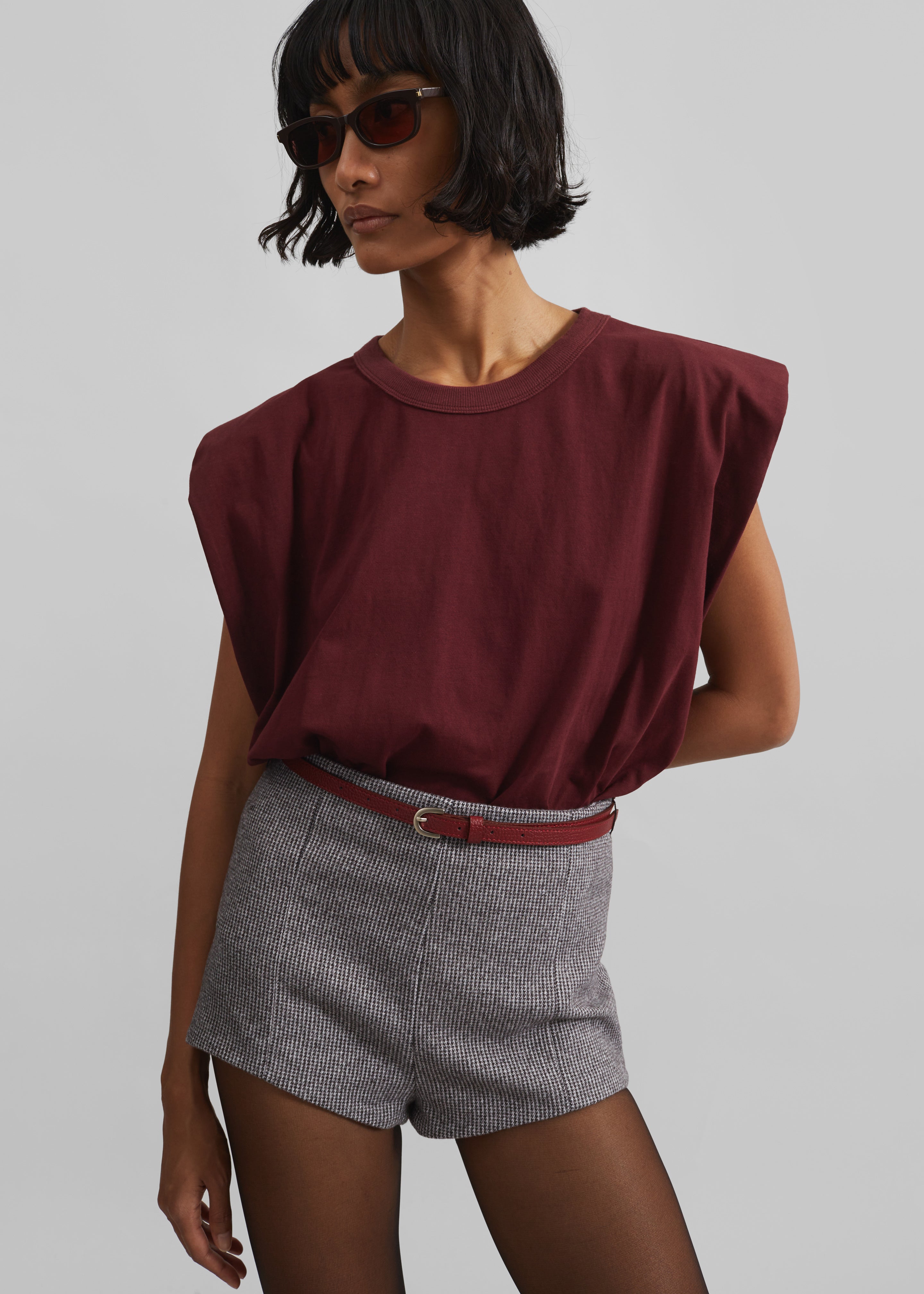 Eva Padded Shoulder Muscle T-Shirt - Burgundy - 1