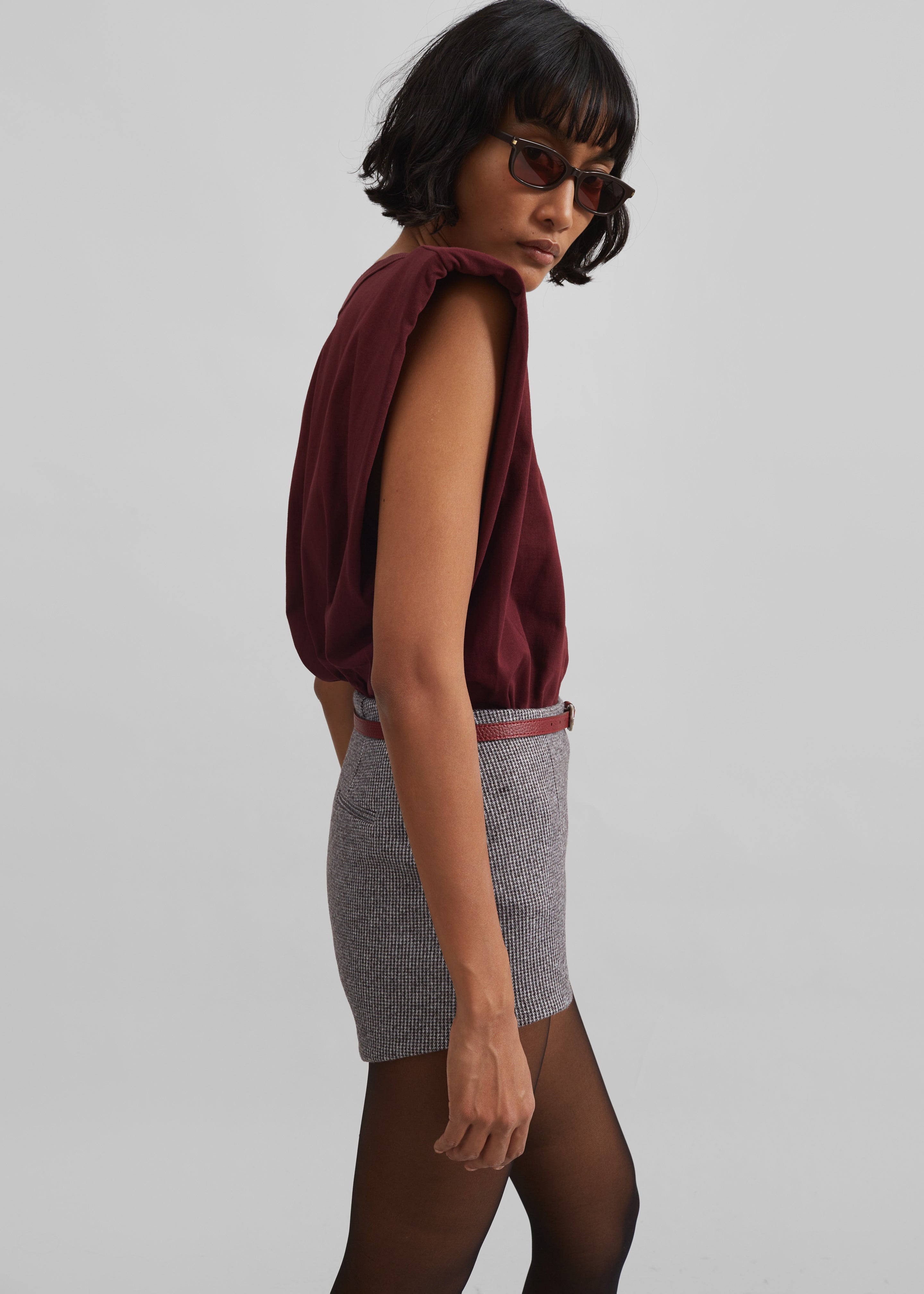 Eva Padded Shoulder Muscle T-Shirt - Burgundy - 4