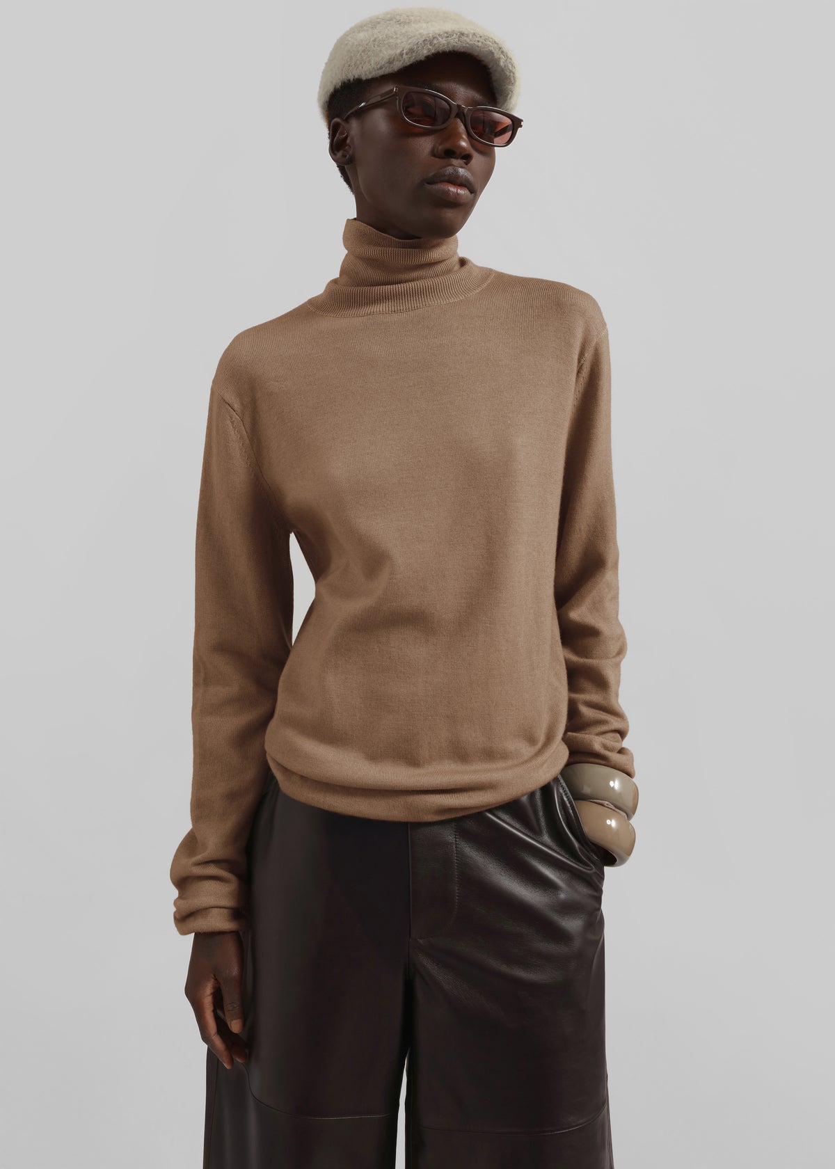 Eve Thin Turtleneck Sweater - Camel - 1