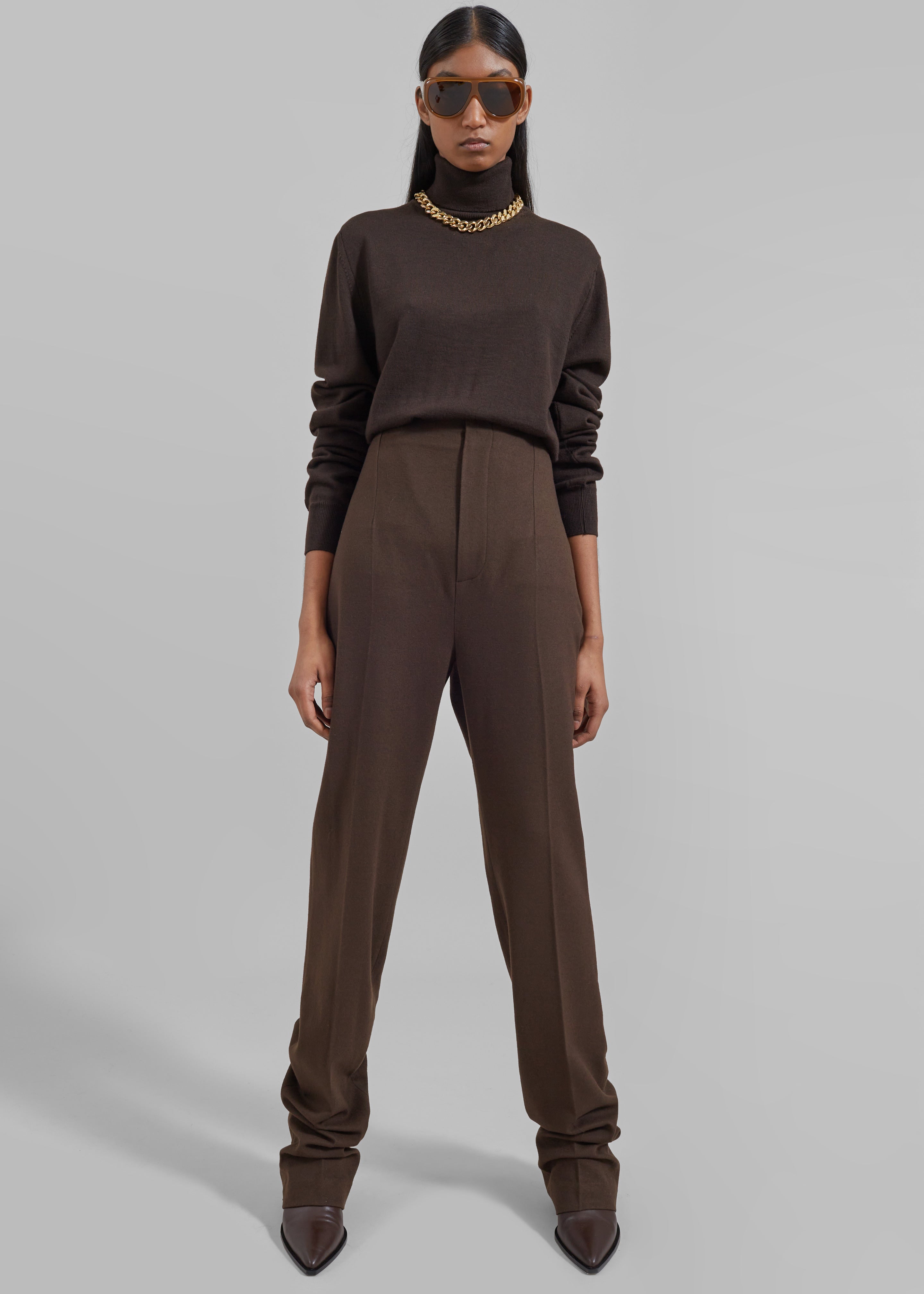 Eve Thin Turtleneck Sweater - Dark Brown - 3