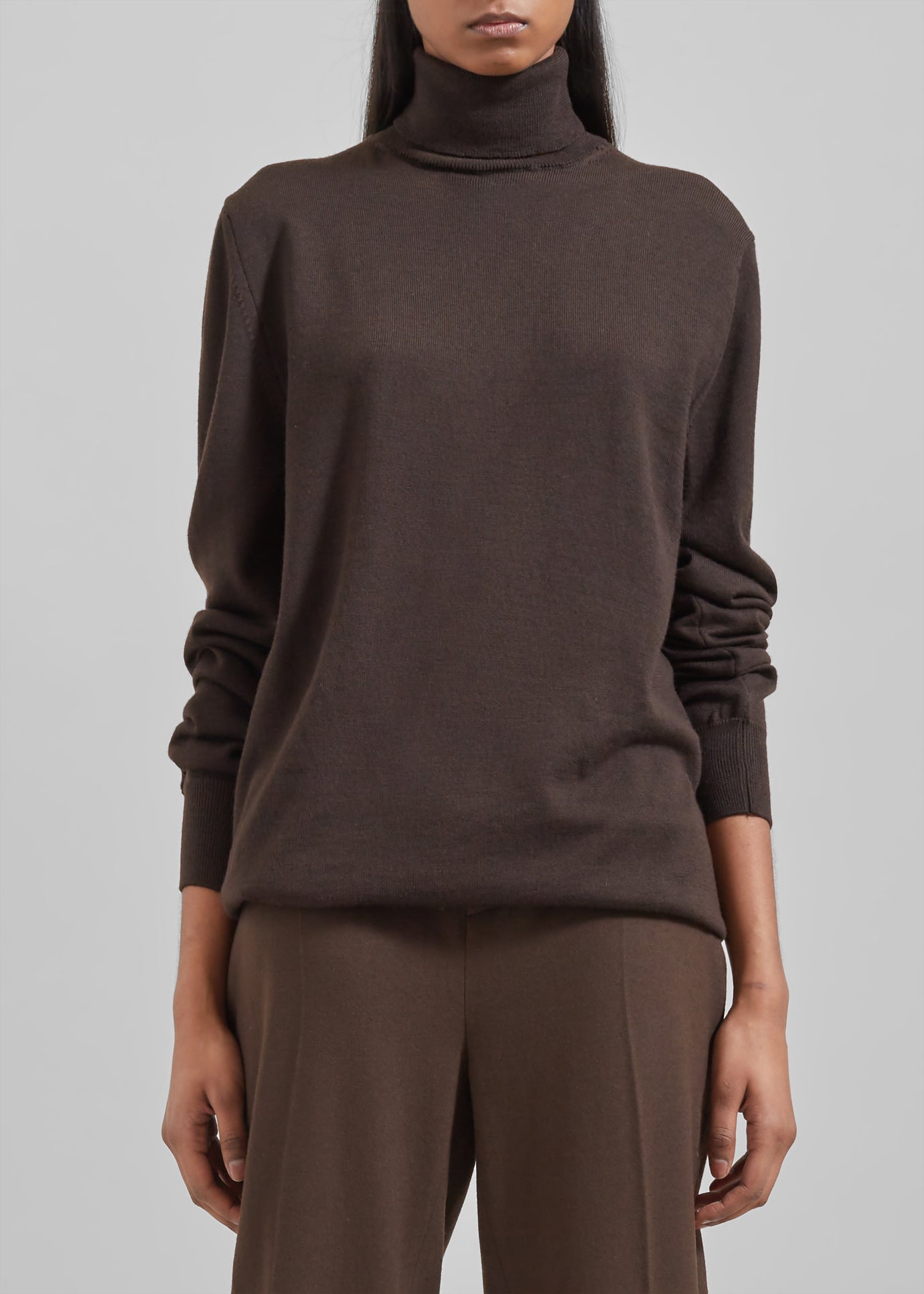 Eve Thin Turtleneck Sweater - Dark Brown - 1