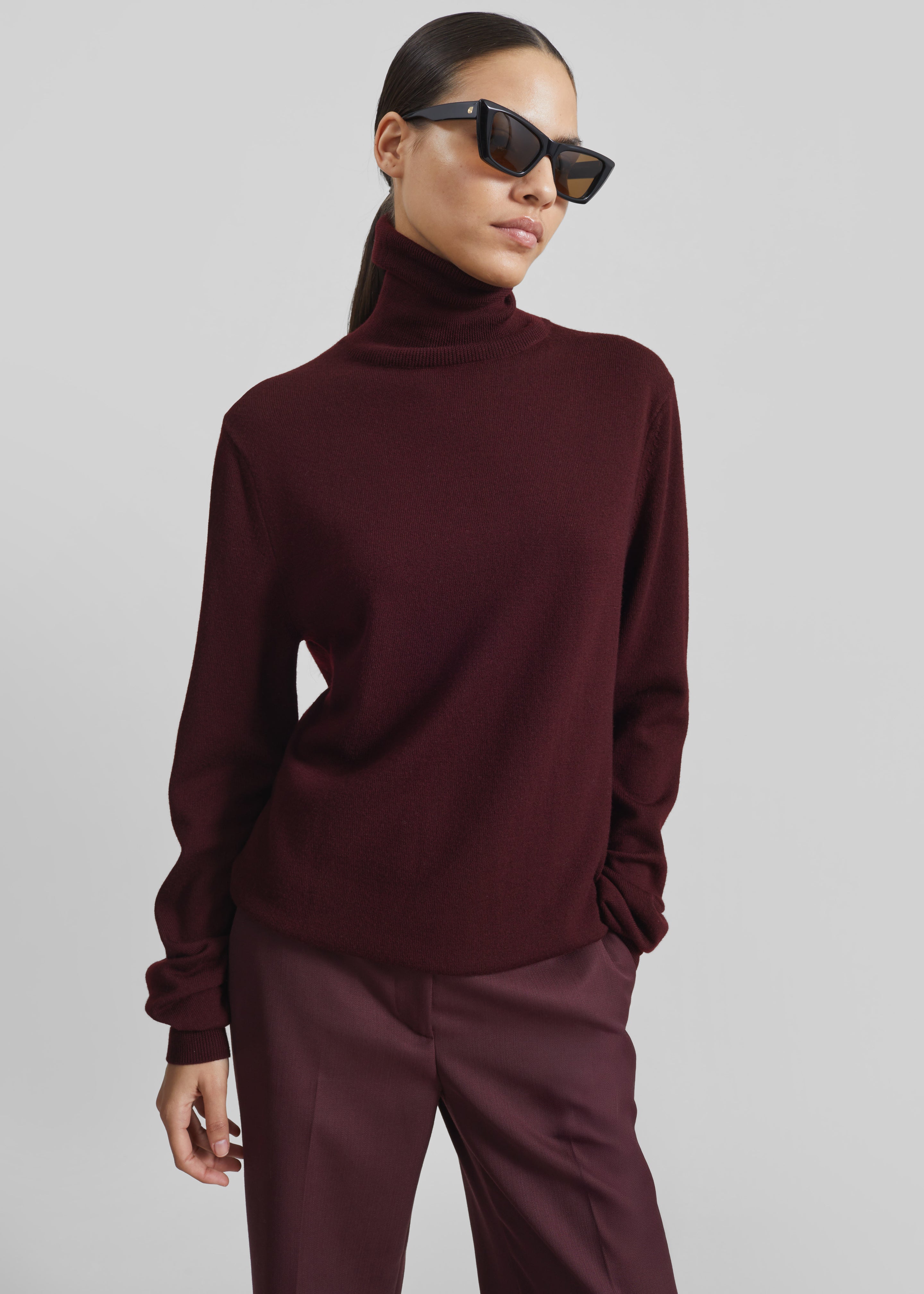 Eve Thin Turtleneck Sweater - Burgundy - 5