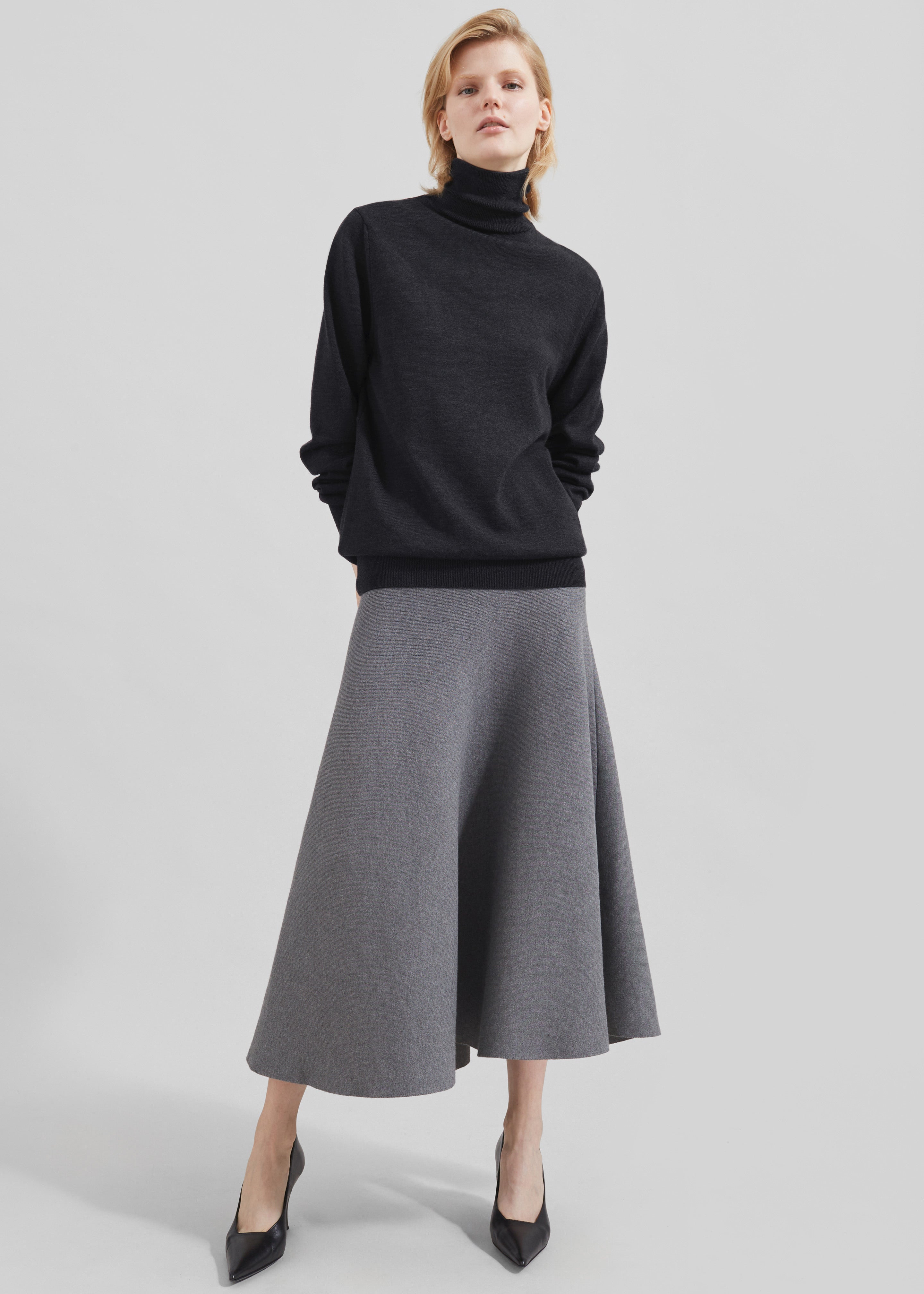 Eve Thin Turtleneck Sweater - Dark Grey Melange - 4