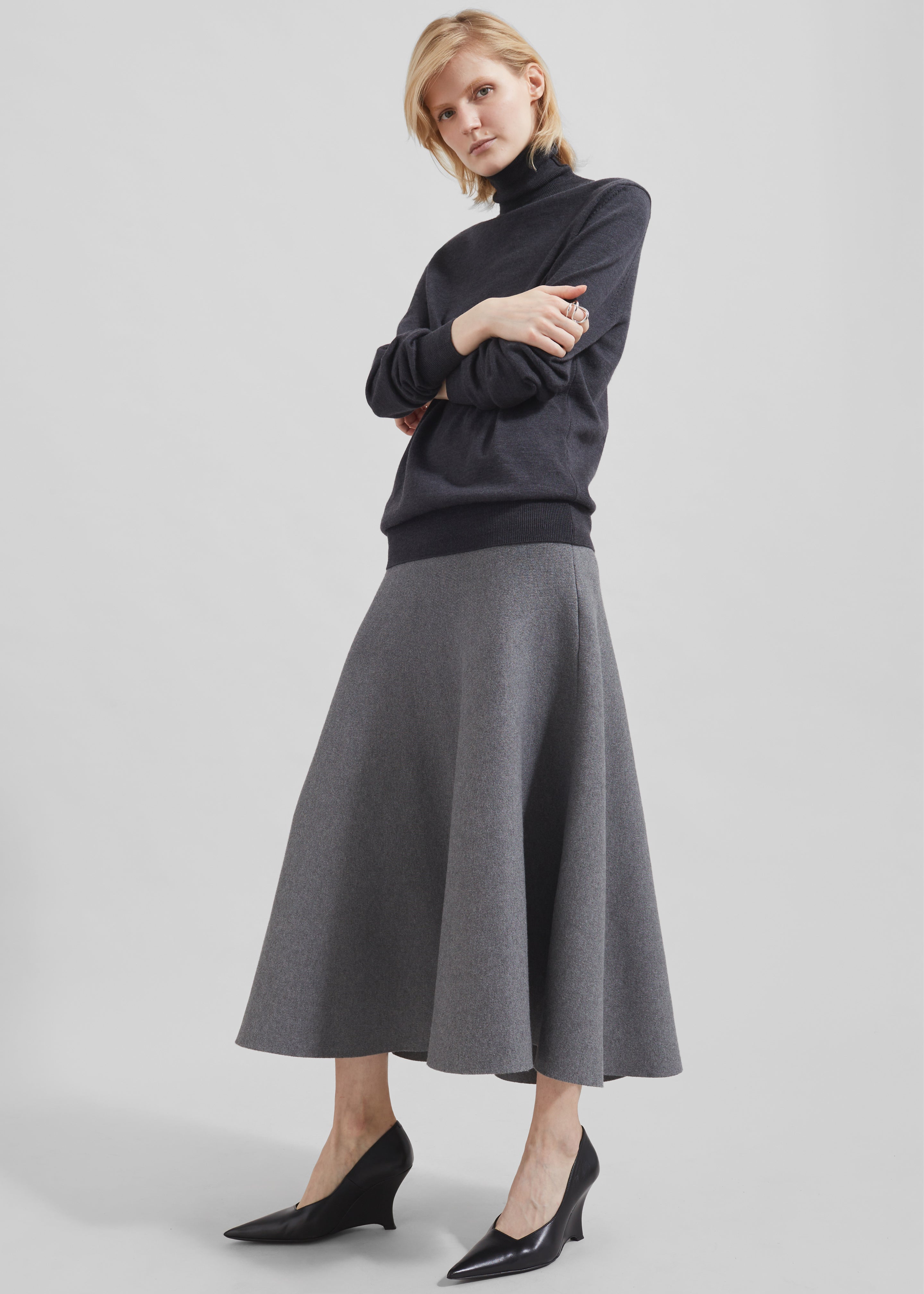 Eve Thin Turtleneck Sweater - Dark Grey Melange - 8