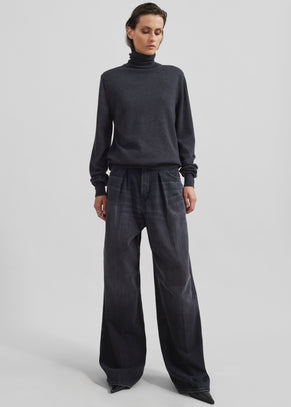 Eve Thin Turtleneck Sweater - Dark Grey Melange