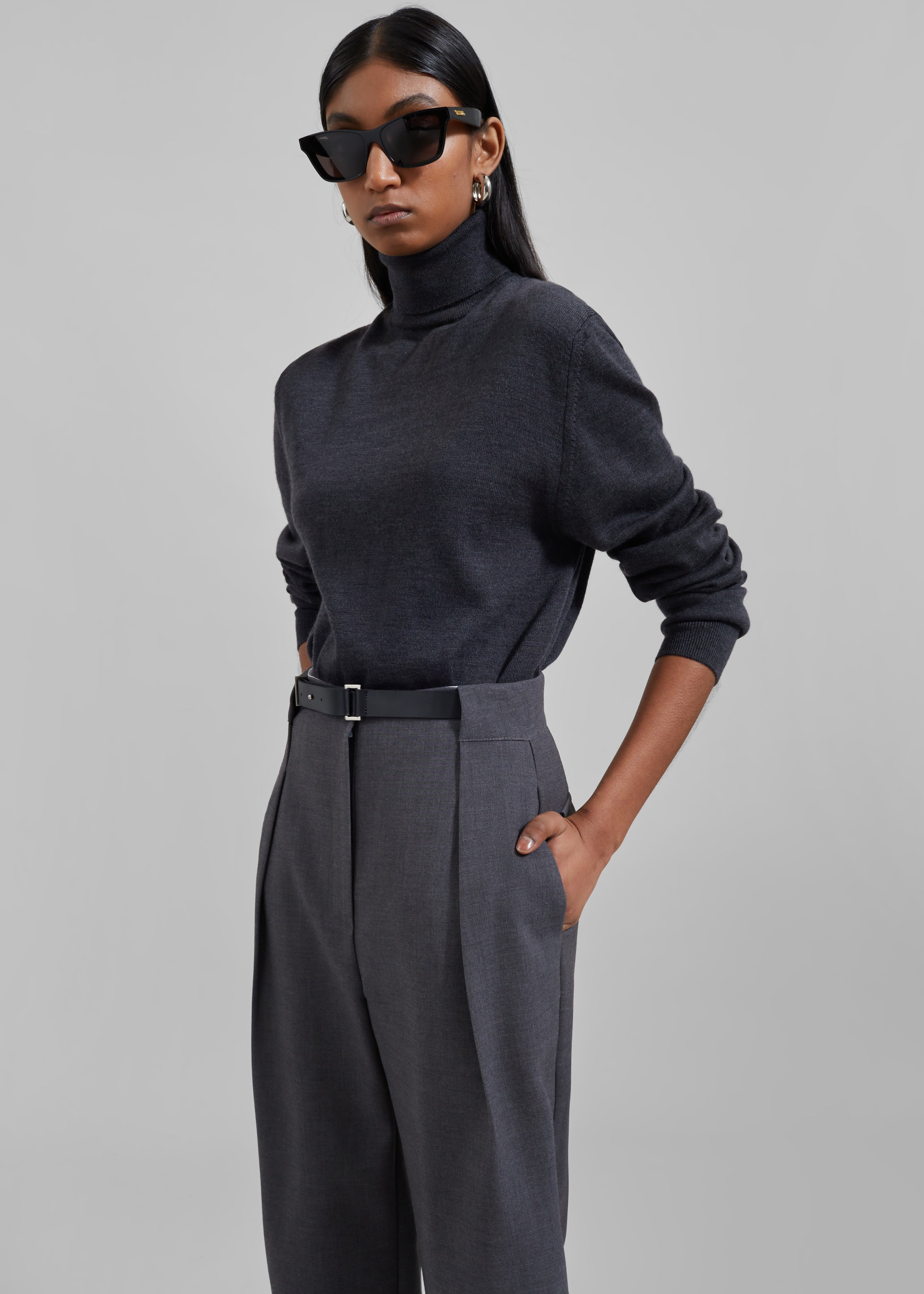 Eve Thin Turtleneck Sweater - Dark Grey Melange - 7