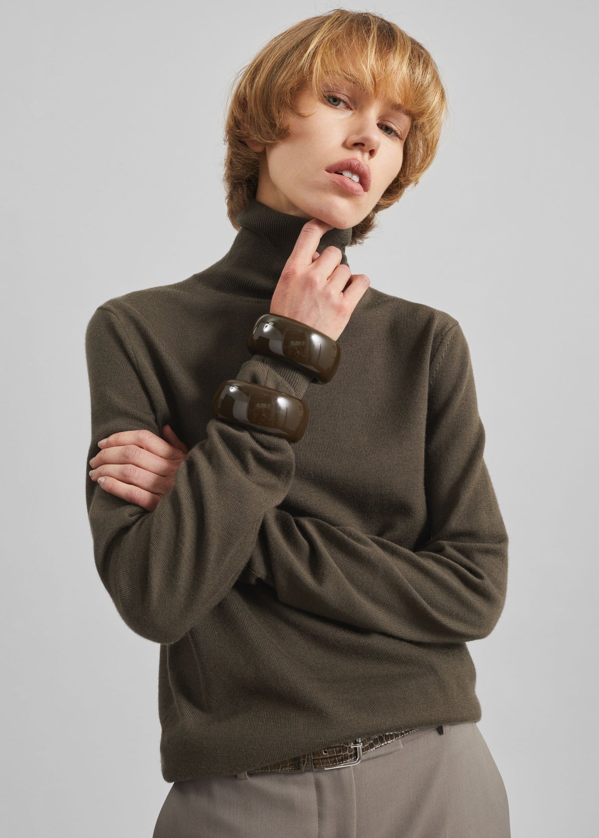 Eve Thin Turtleneck Sweater - Olive - 3
