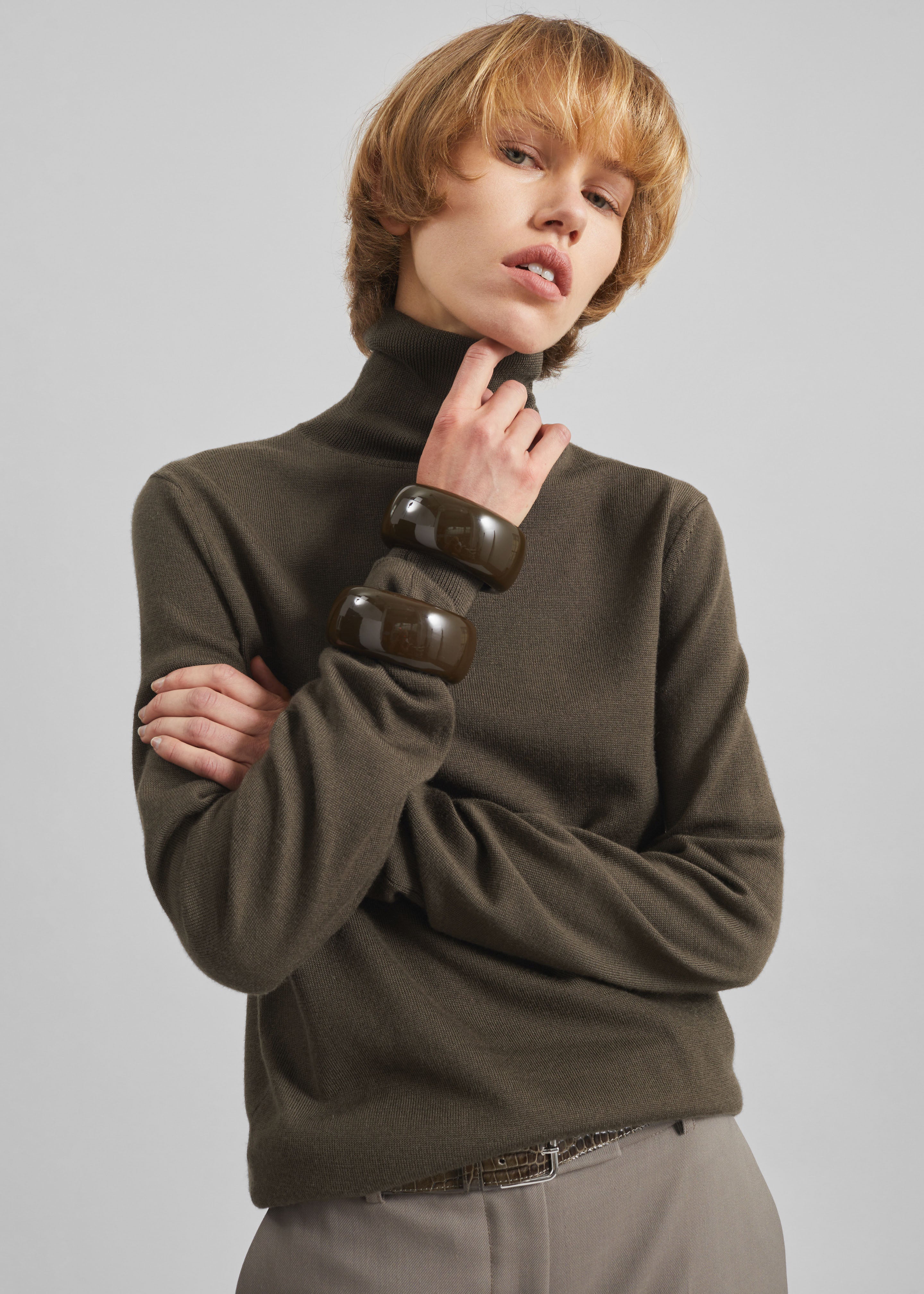 Eve Thin Turtleneck Sweater - Olive - 3