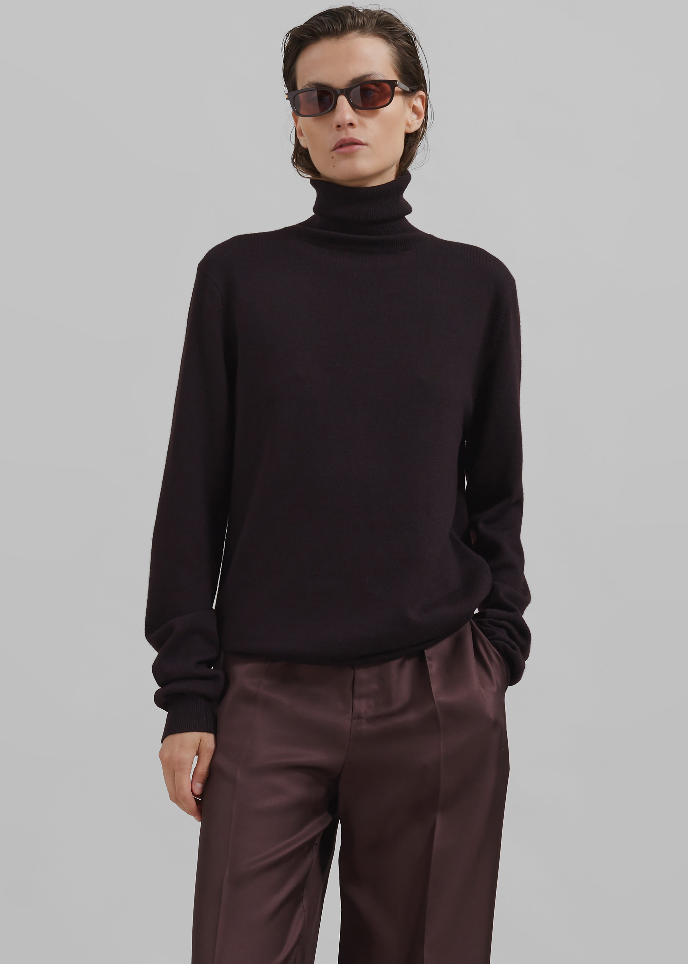 Eve Thin Turtleneck Sweater - Dark Plum - 1