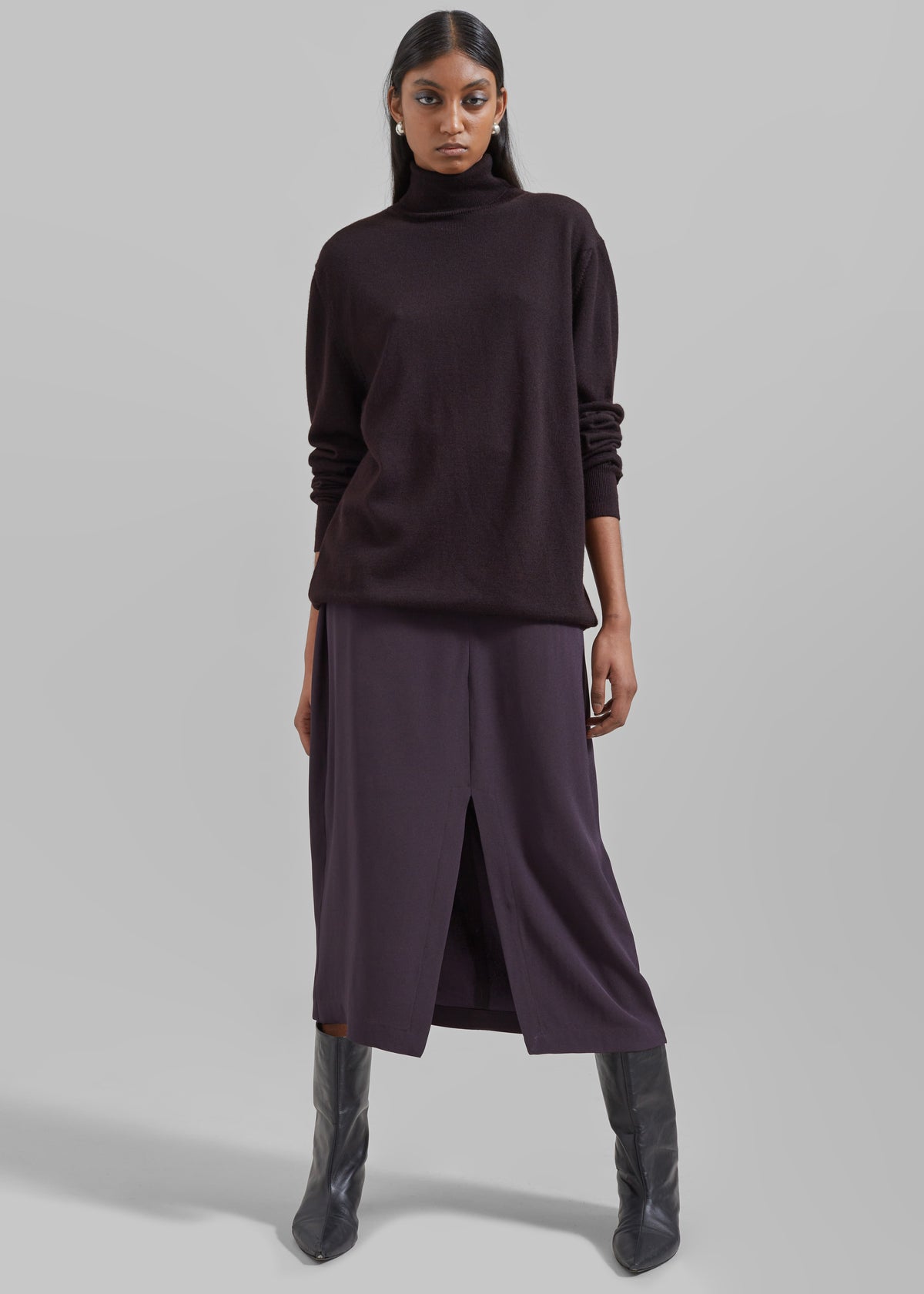Eve Thin Turtleneck Sweater - Dark Plum - 9