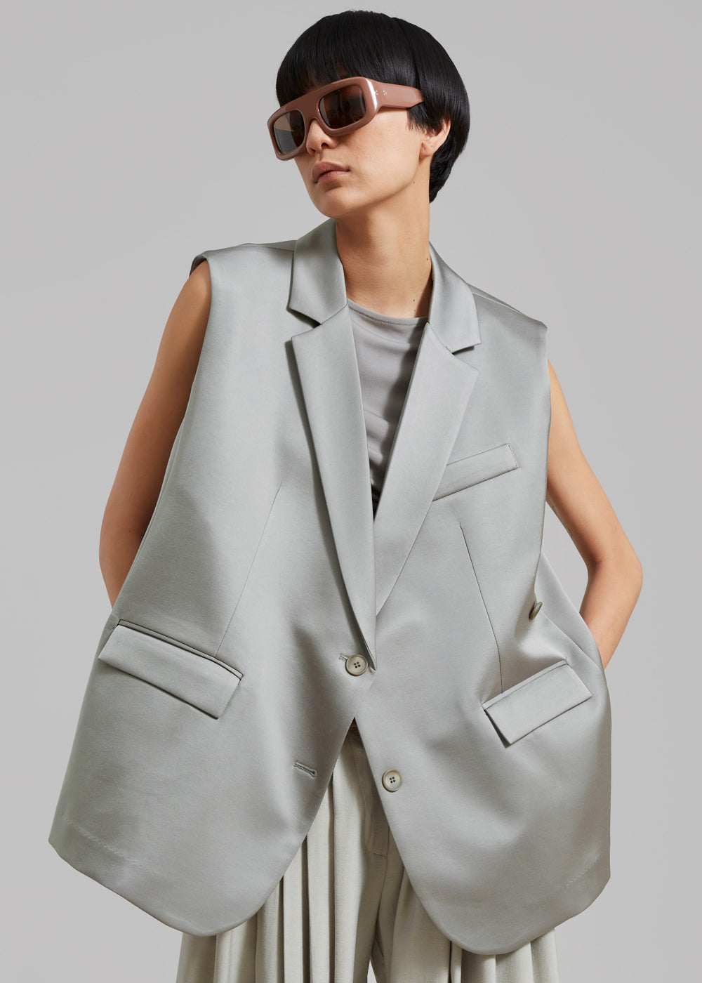 Everly Satin Vest - Eucalyptus - 1