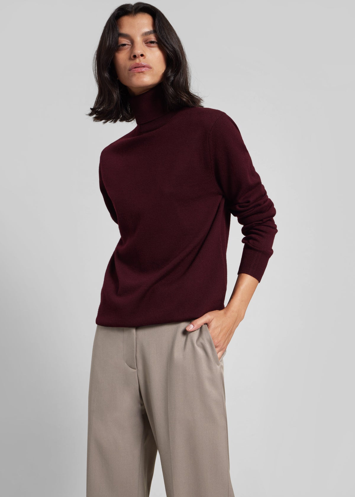 Eve Thin Turtleneck Sweater - Burgundy - 2