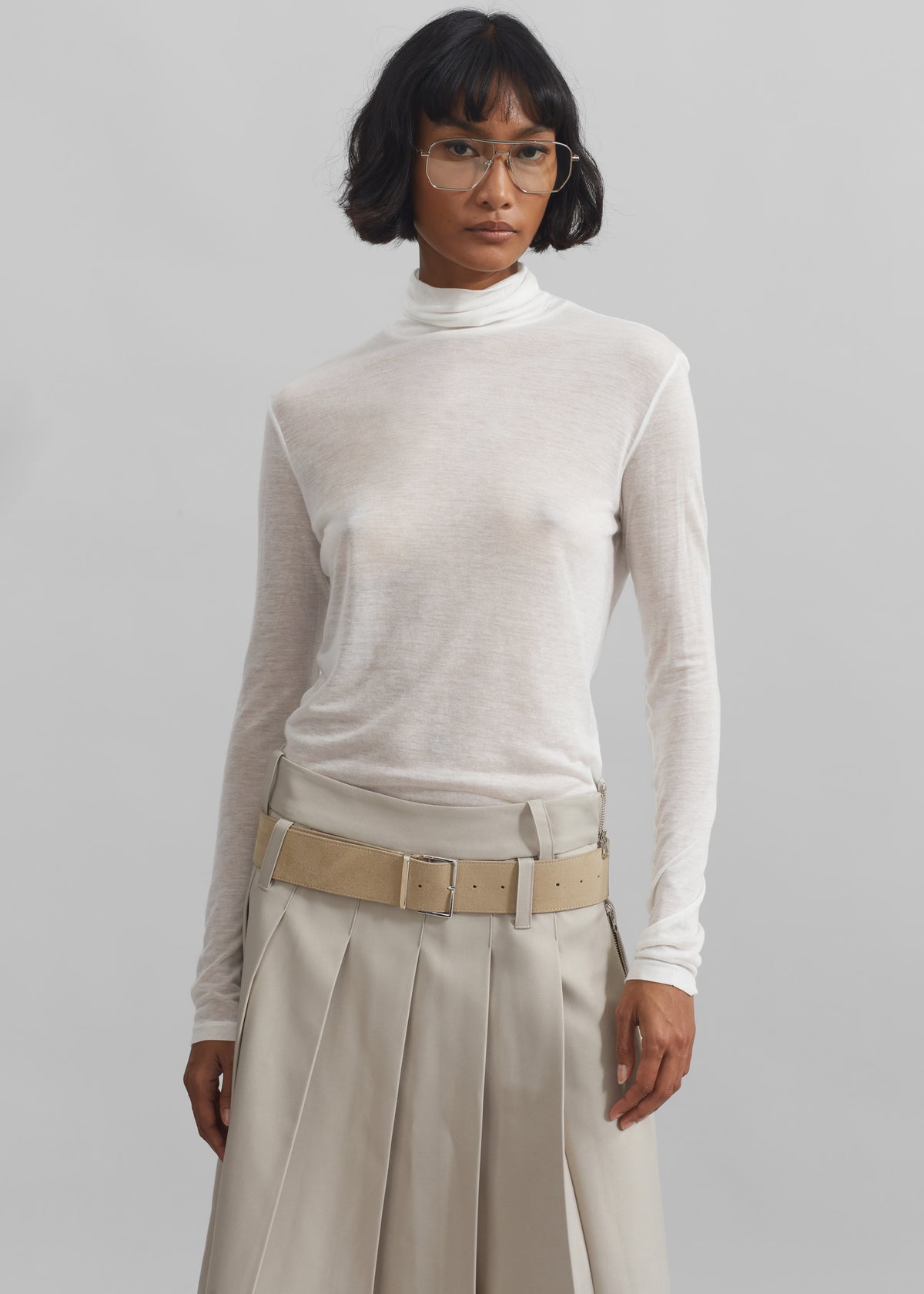 Evren Sheer Turtleneck - White - 3