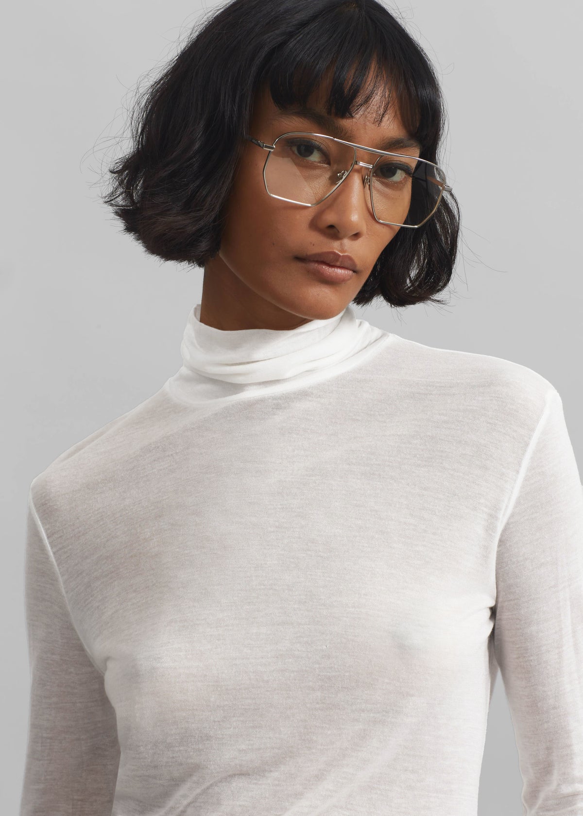 Evren Sheer Turtleneck - White - 1