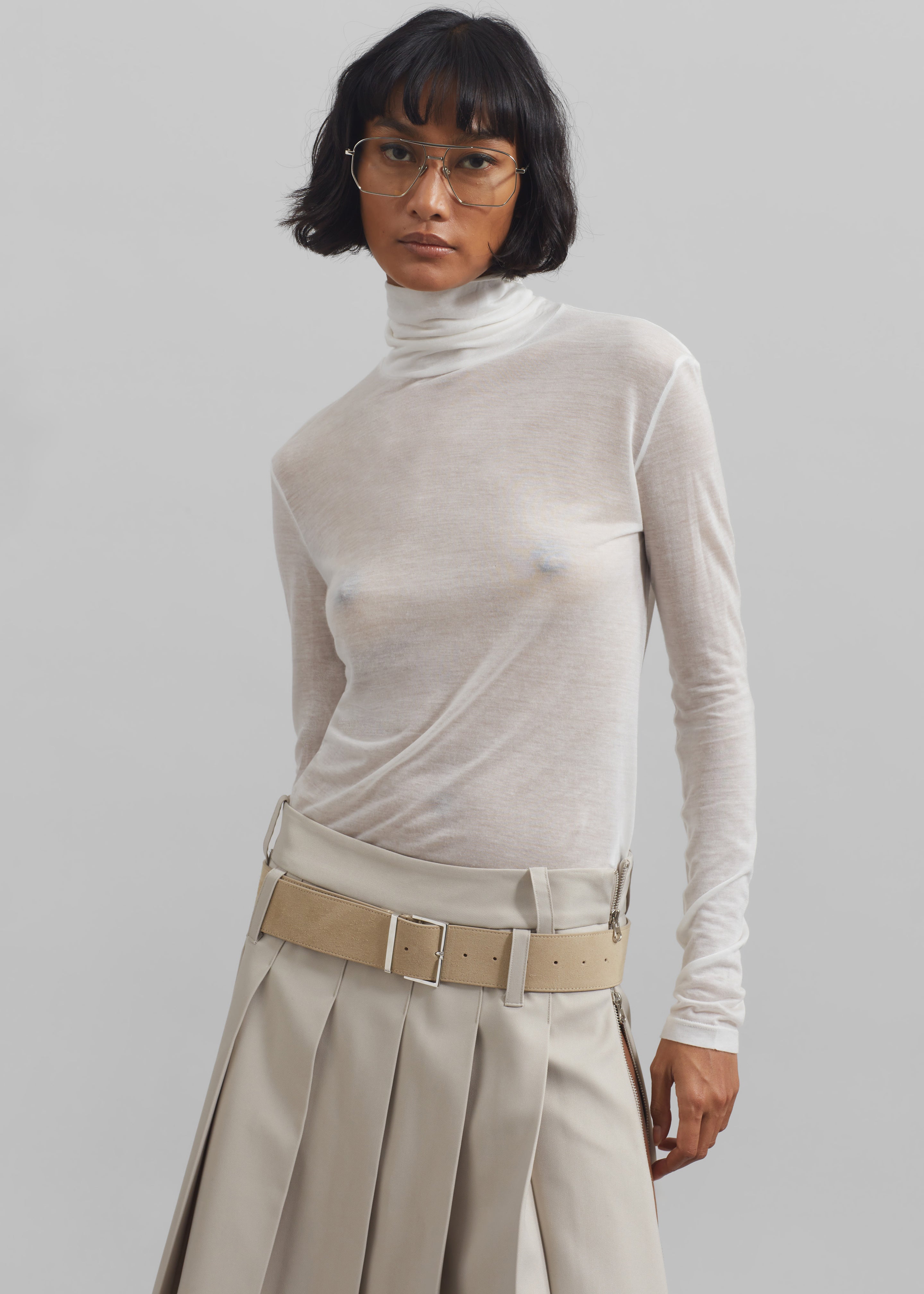 Evren Sheer Turtleneck - White - 6