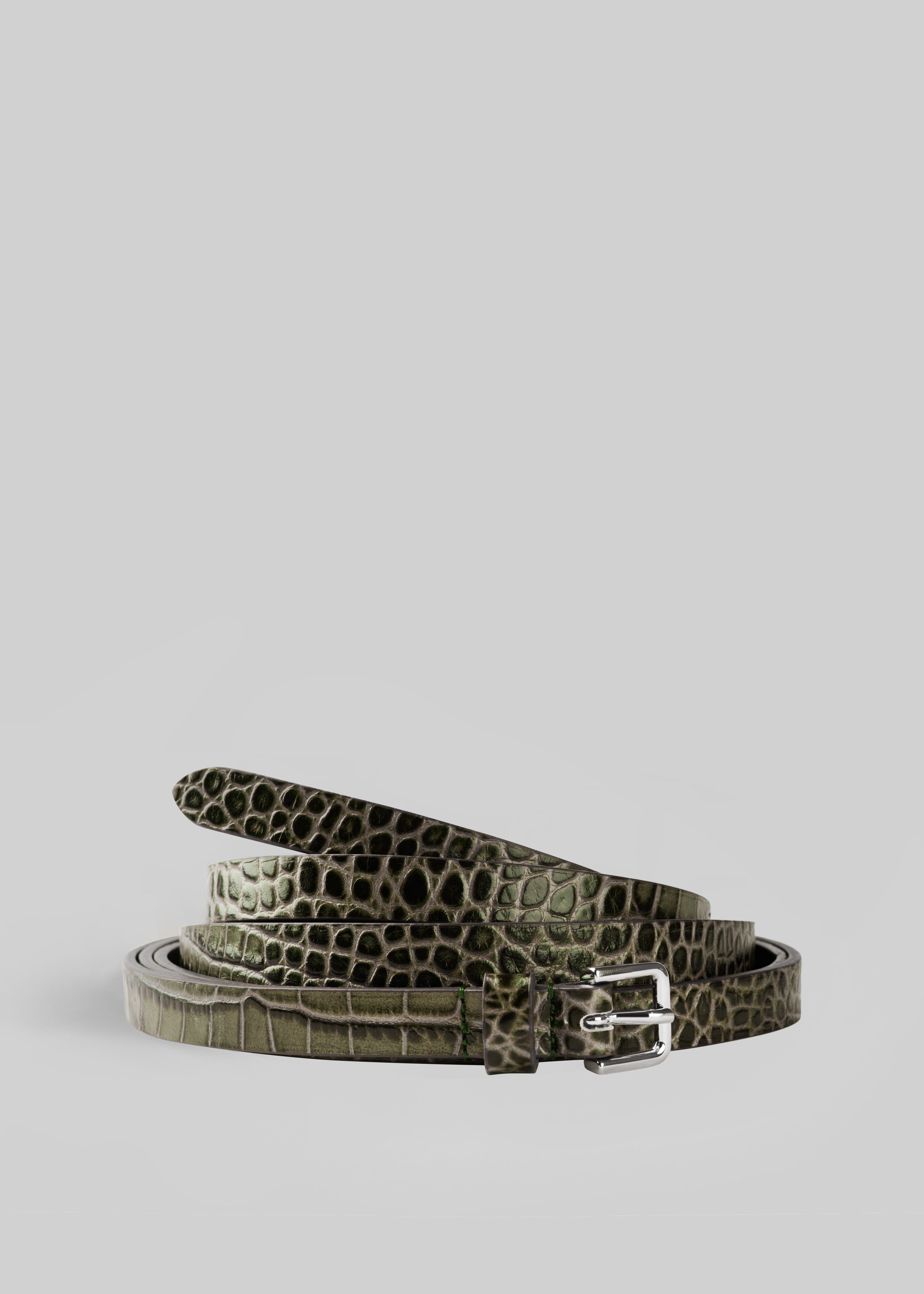 Eyam Croc-Effect Leather Belt - Olive - 1