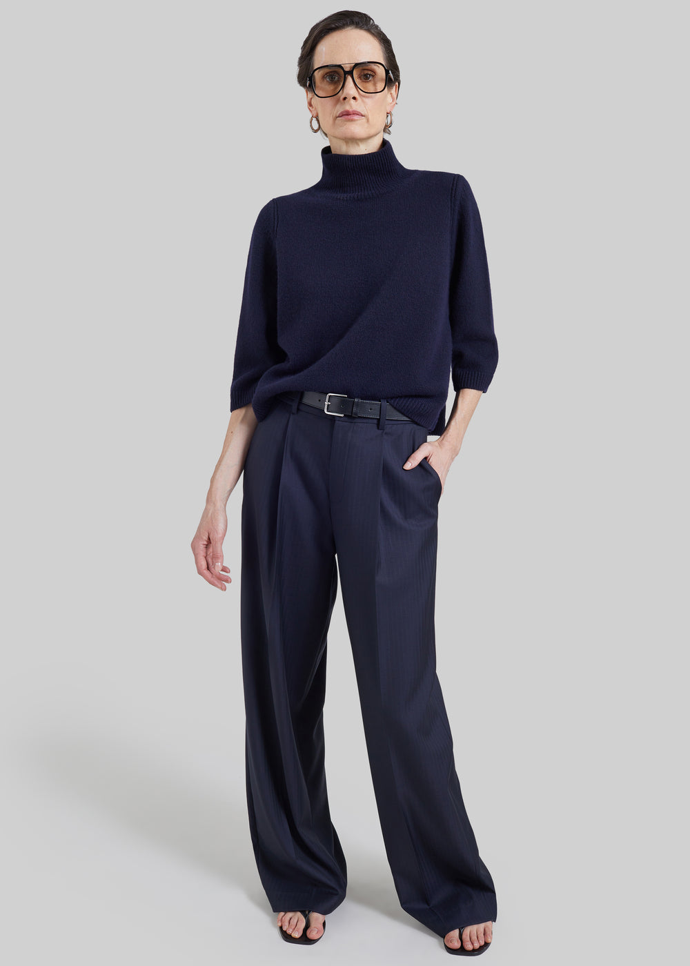 Ezy Merino Wool Mockneck Sweater - Navy - 1