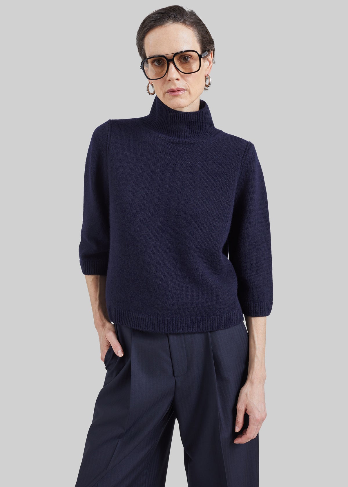 Ezy Merino Wool Mockneck Sweater - Navy