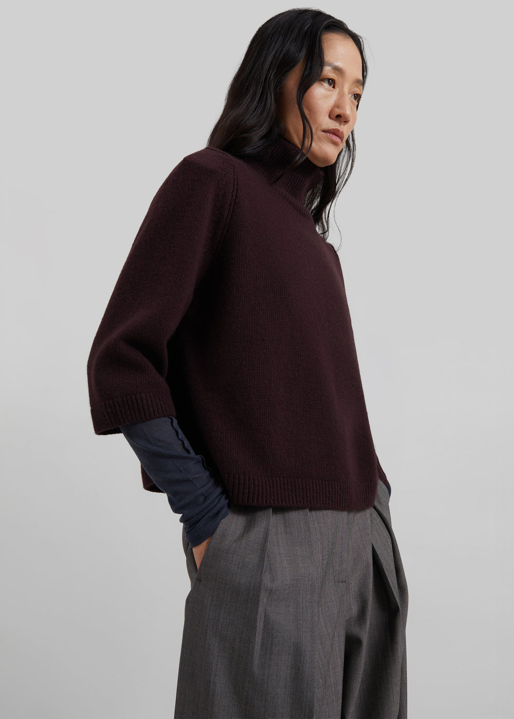 Ezy Merino Wool Mockneck Sweater - Burgundy - 1