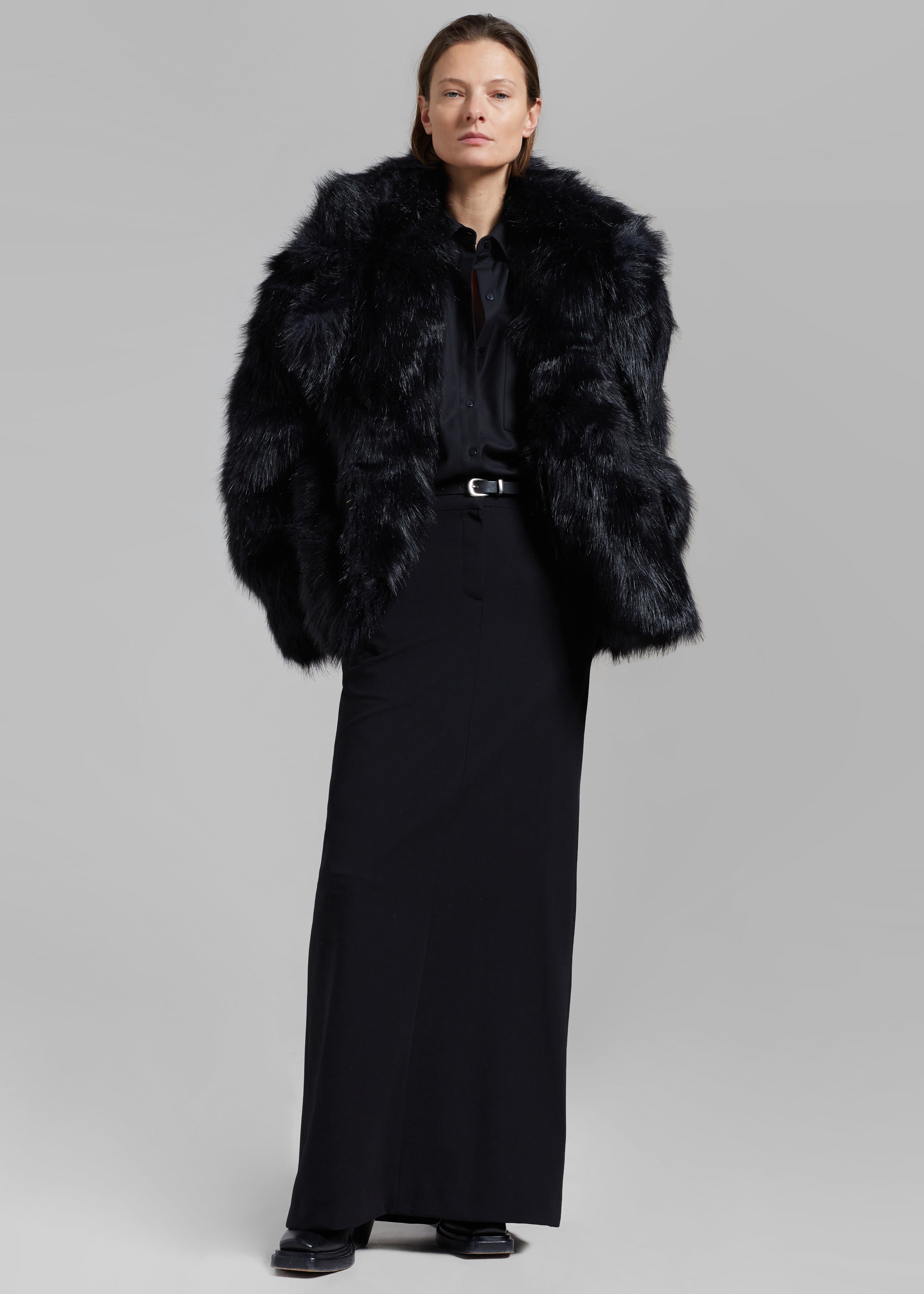 Long black best sale faux fur jacket