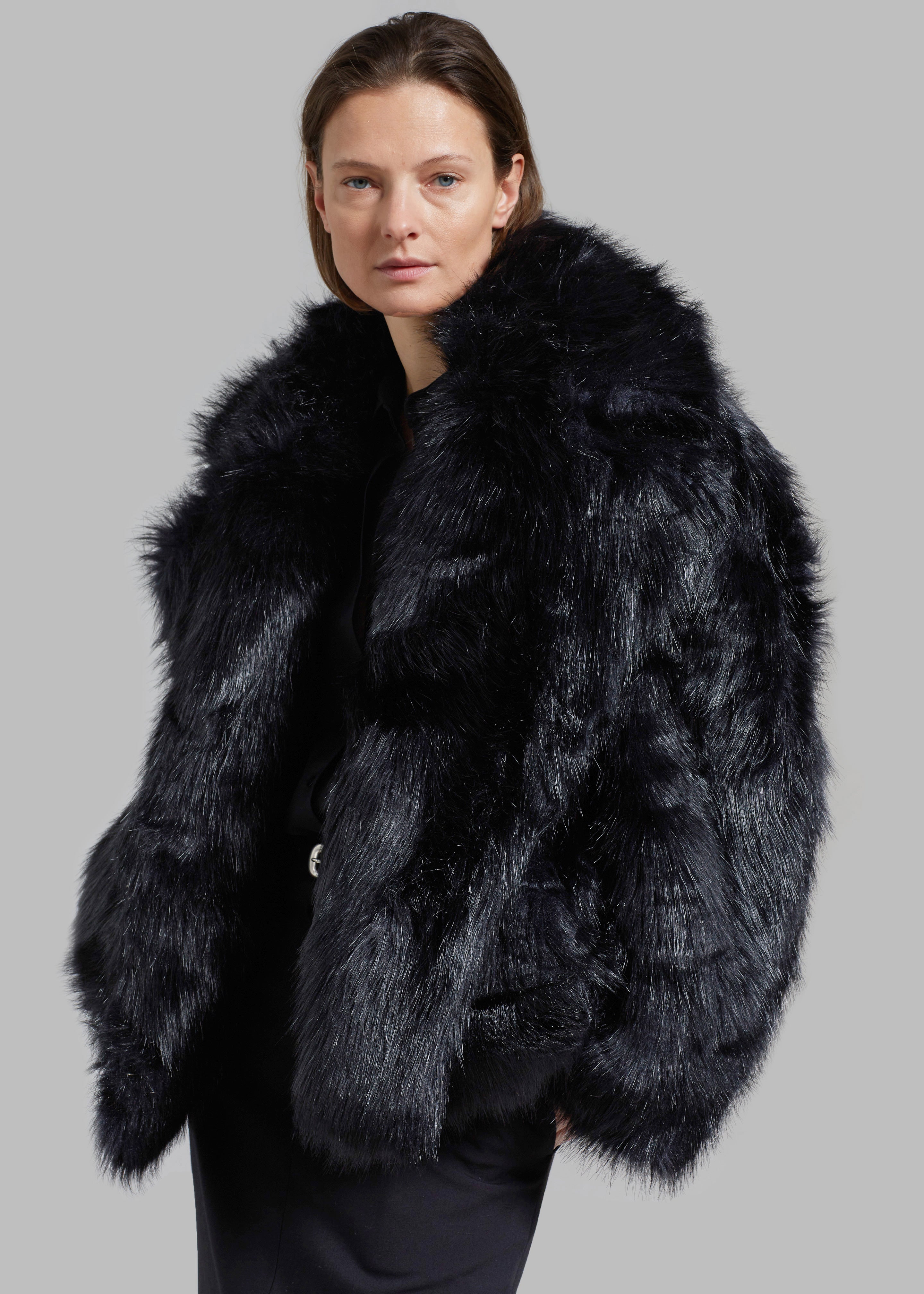 Fallon Short Faux Fur Coat - Black - 4