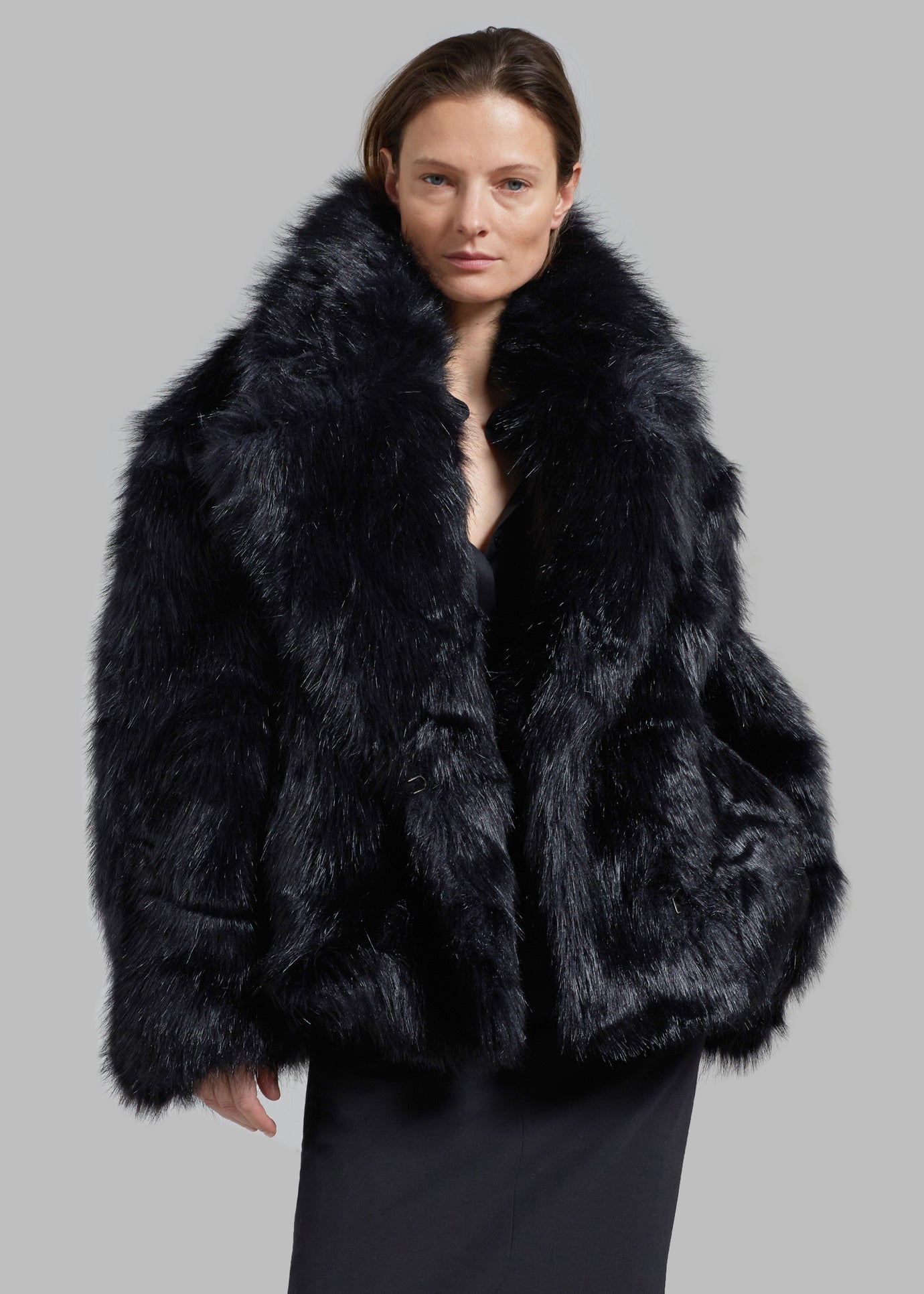 Fallon Short Faux Fur Coat - Black - 1