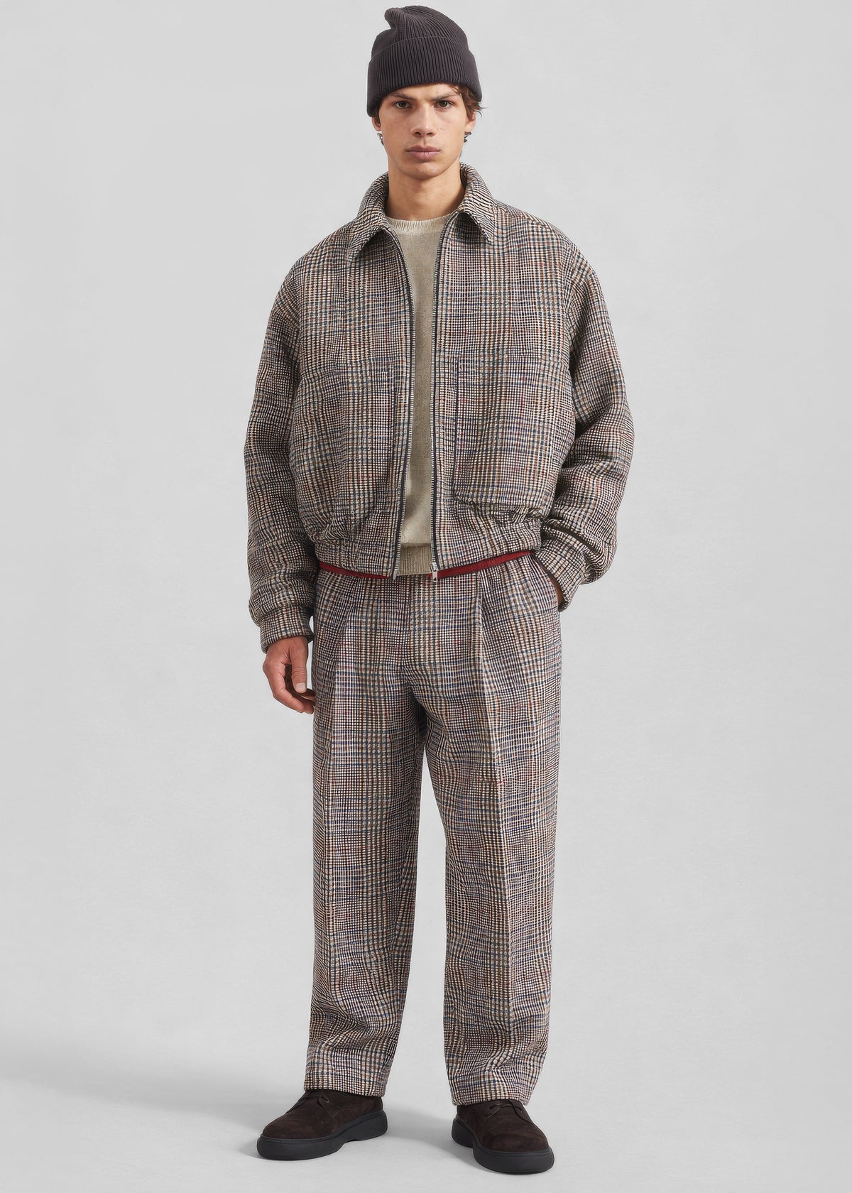 Felix Wool Trousers - Beige Glen Plaid - 7