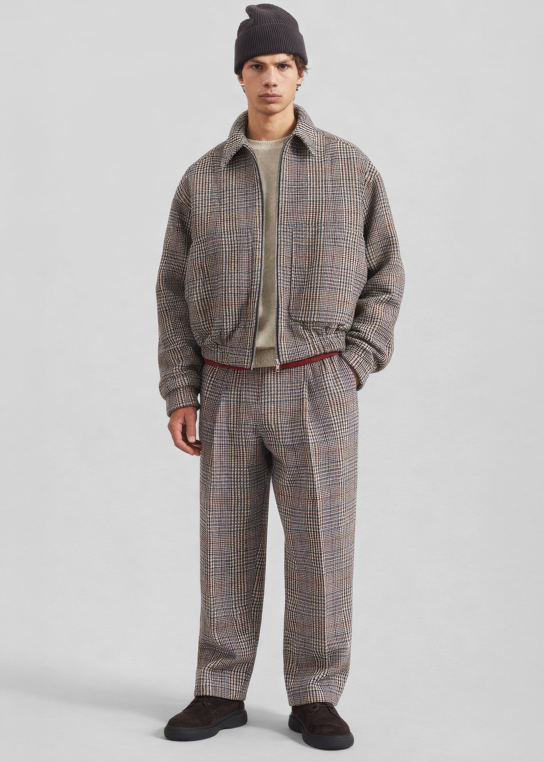 Felix Wool Trousers - Beige Glen Plaid - 7
