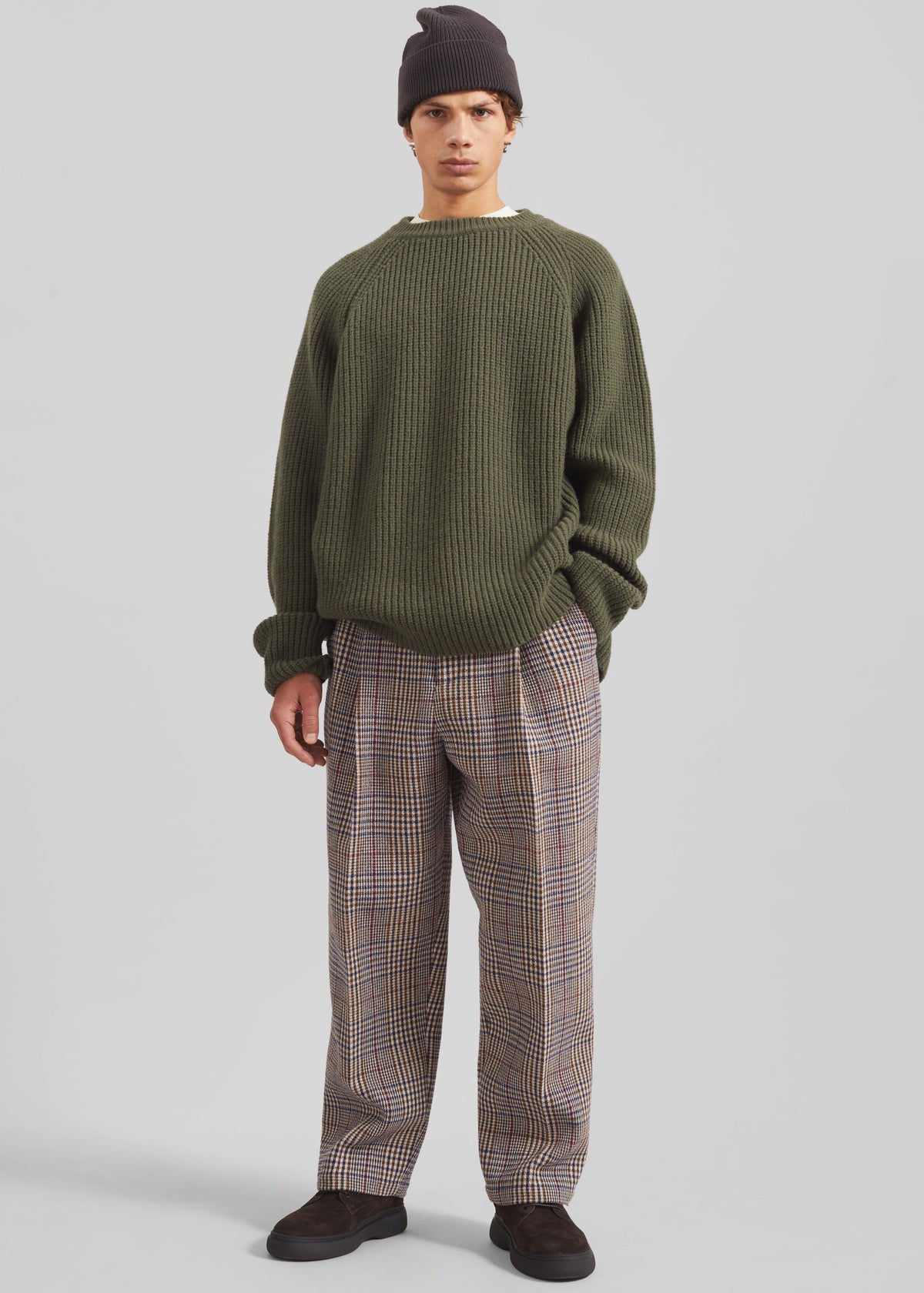 Felix Wool Trousers - Beige Glen Plaid - 1
