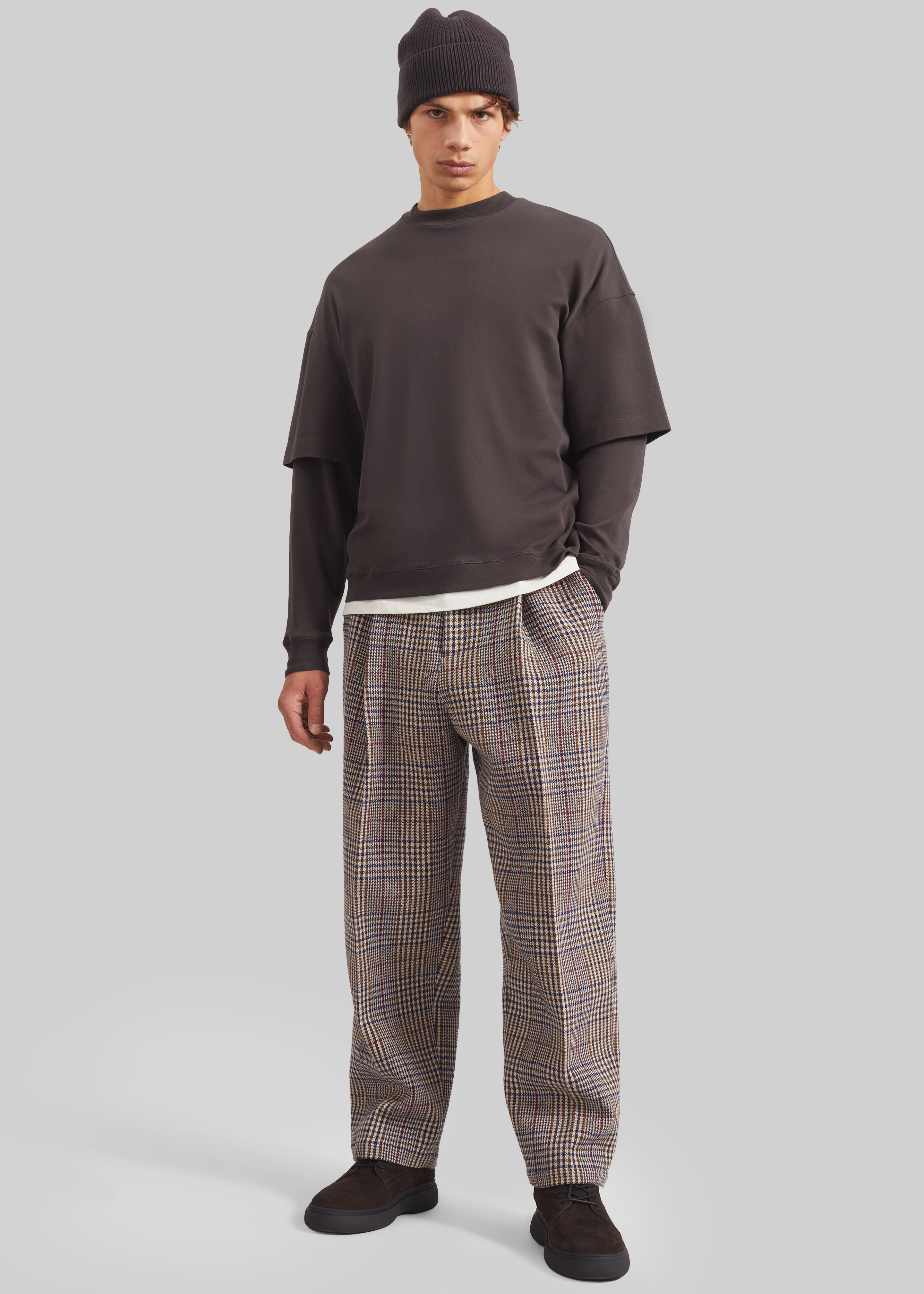 Felix Wool Trousers - Beige Glen Plaid - 6