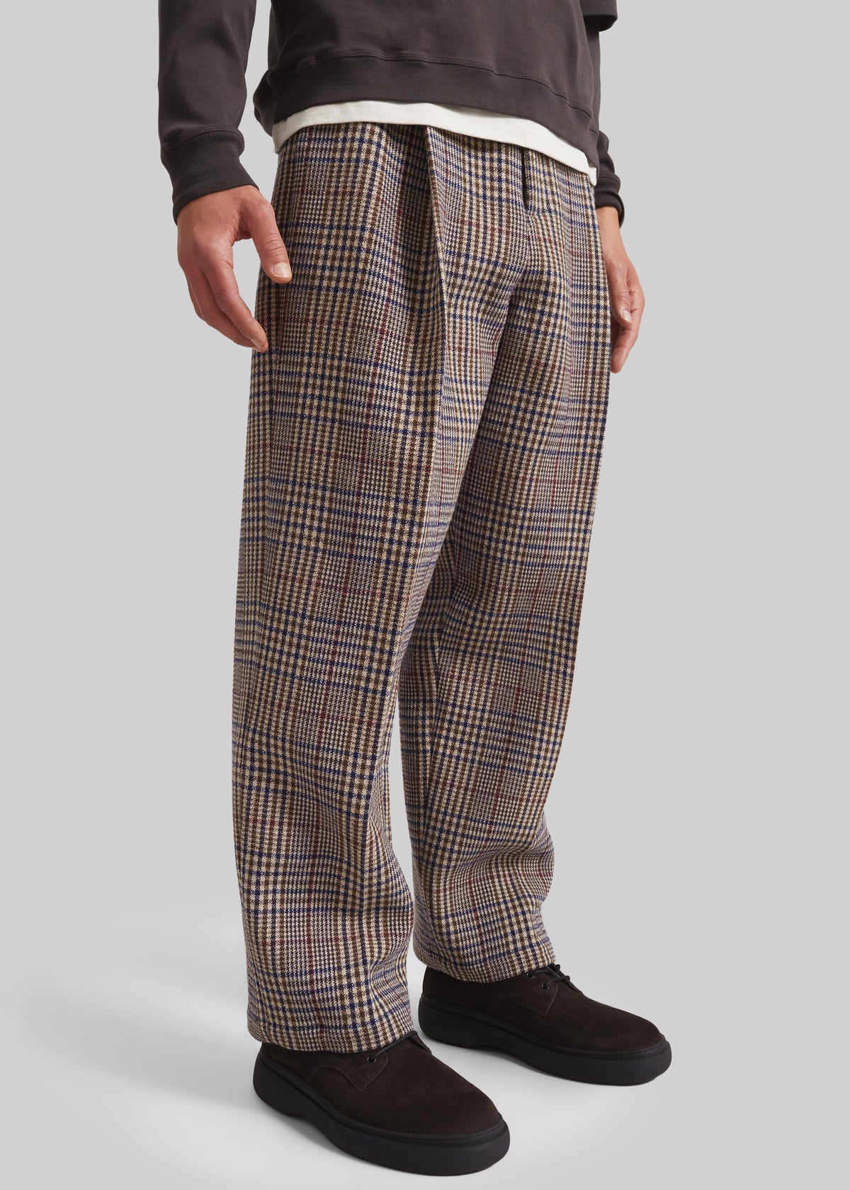Felix Wool Trousers - Beige Glen Plaid - 5
