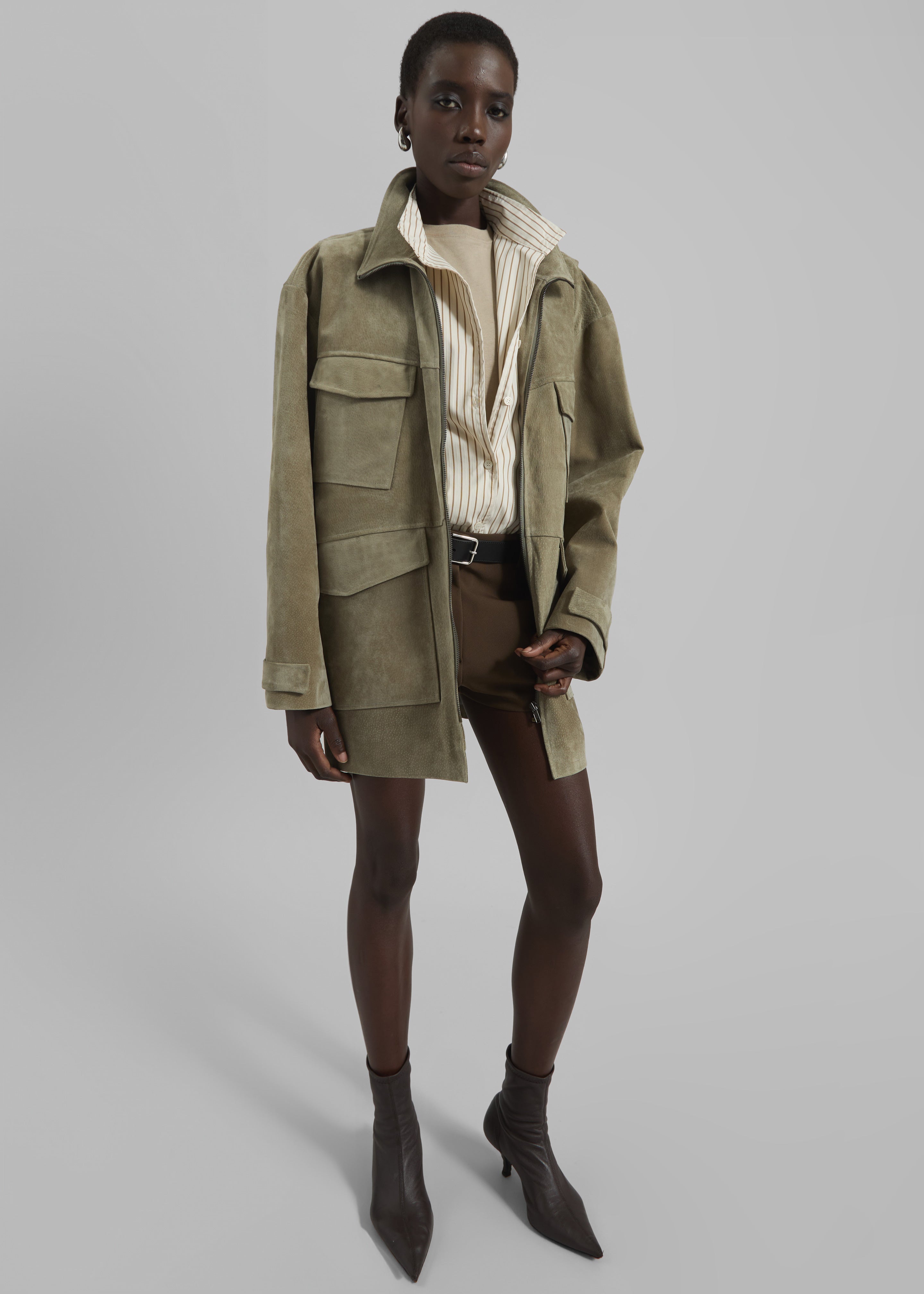 Fennor Suede Jacket - Pale Olive – The Frankie Shop