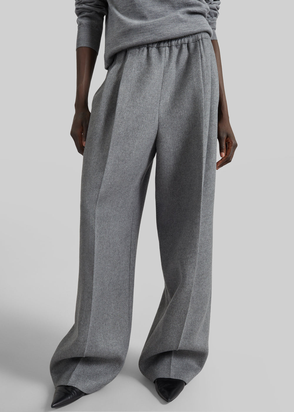 Finn Elastic Pleated Pants - Grey Melange - 1