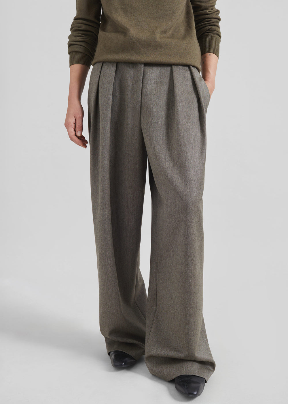 Finn Wool Elastic Pants - Beige Melange - 1