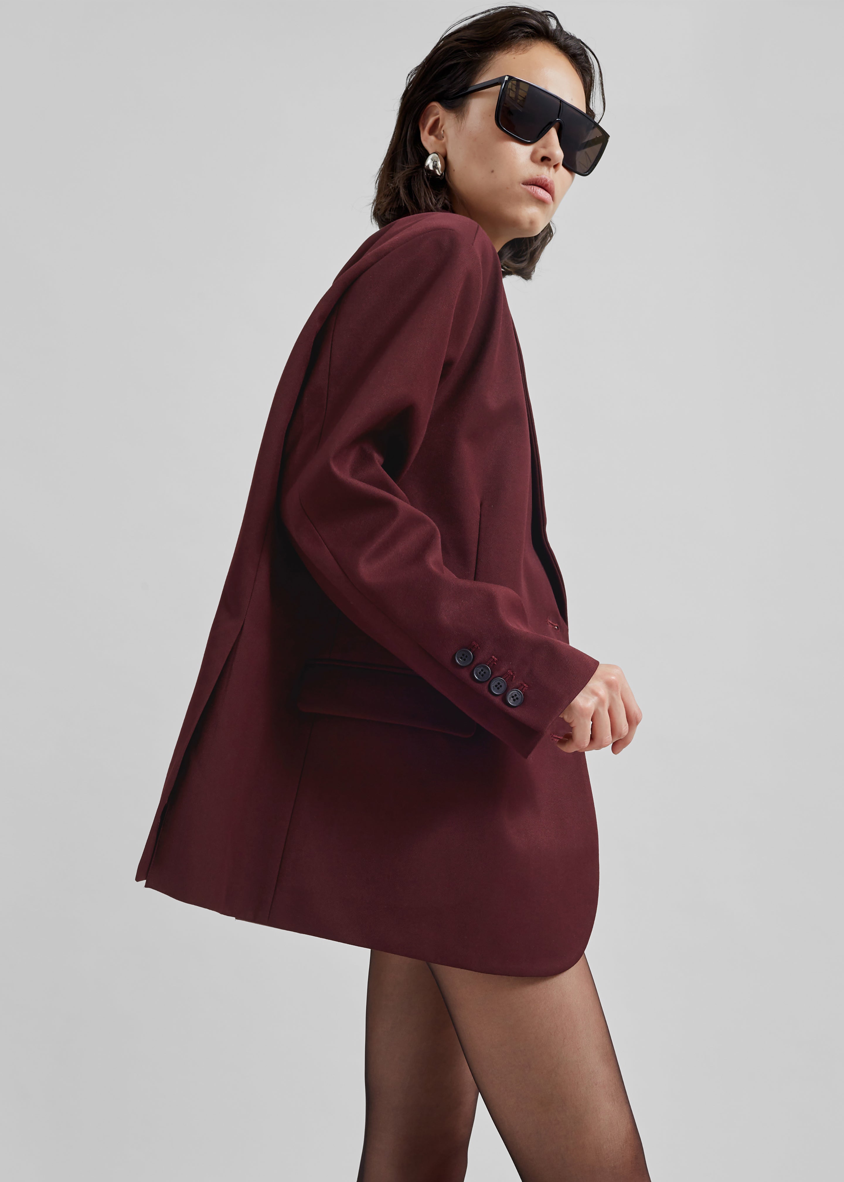 Frankie Oversized Boyfriend Blazer - Burgundy - 4