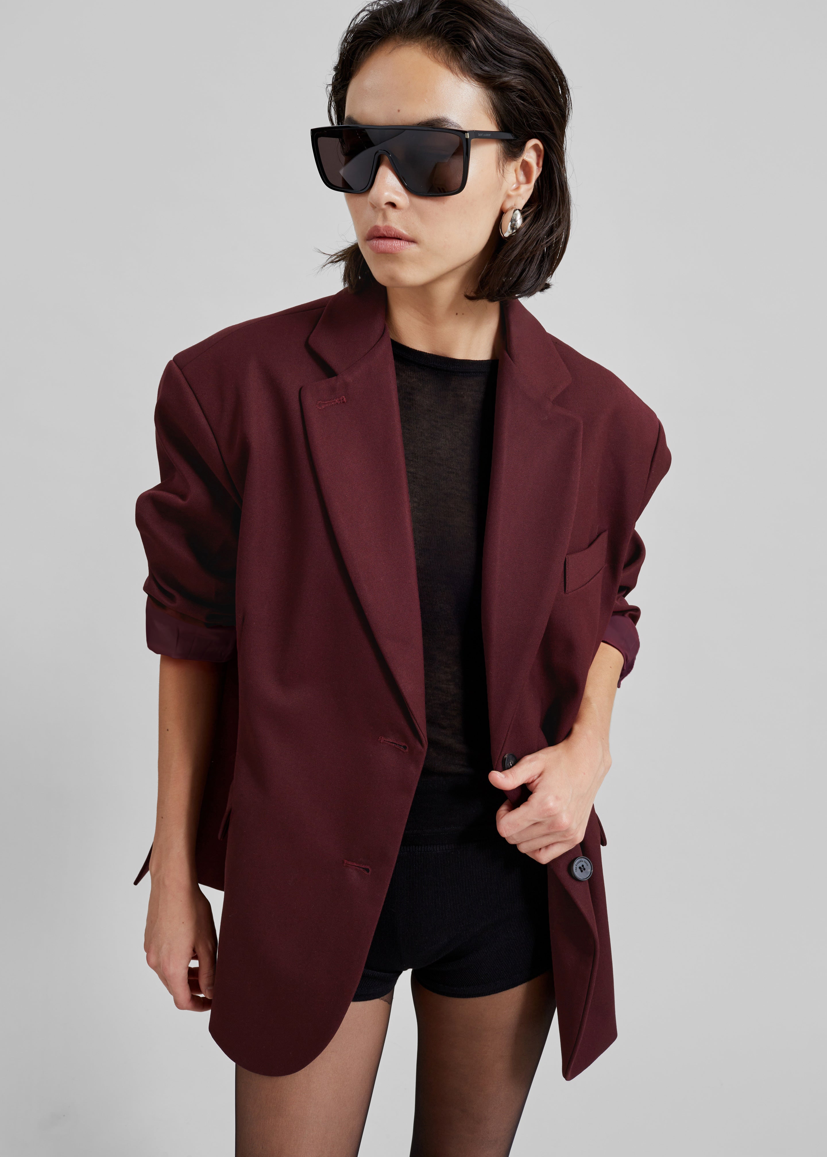 Frankie Oversized Boyfriend Blazer - Burgundy - 3